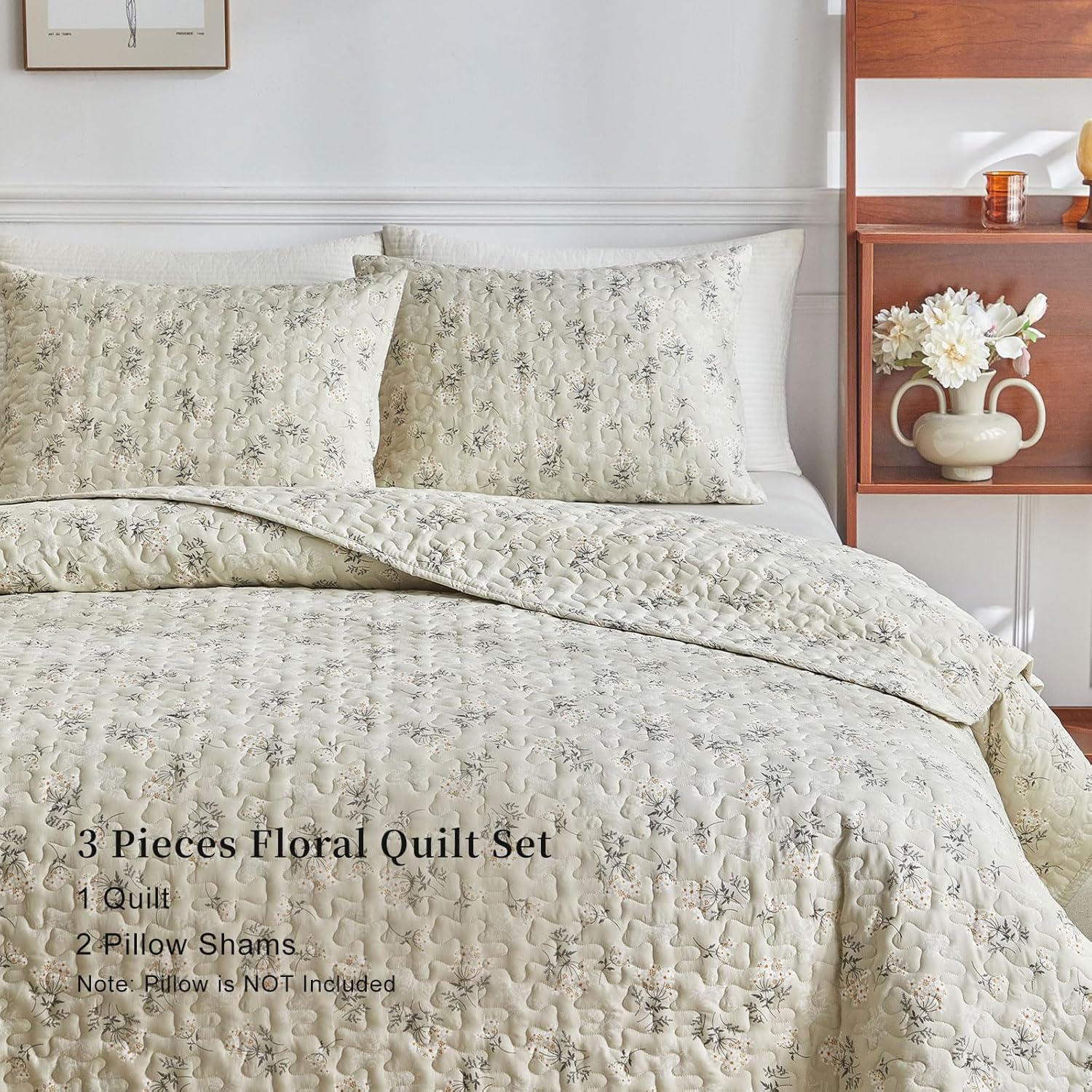 EAVD Boho Floral Queen Quilt Set with 2 Pillow Shams