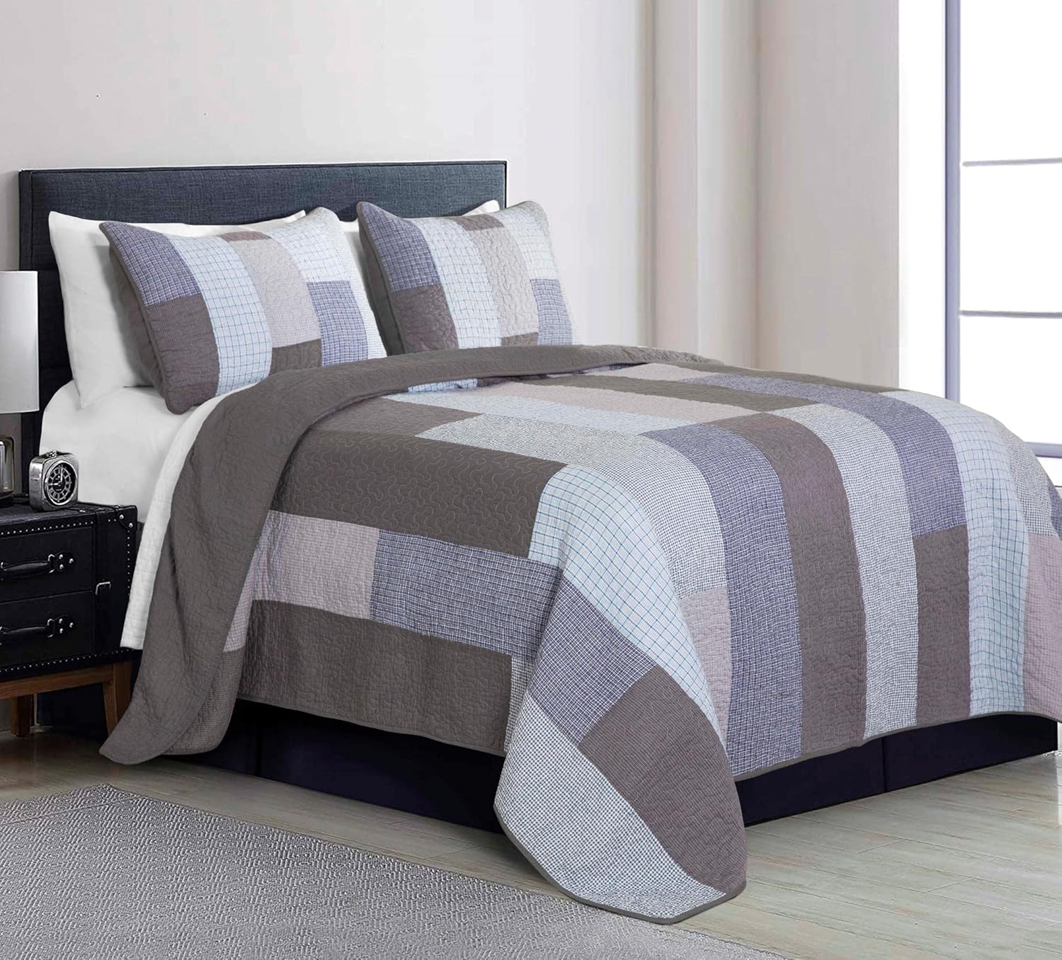 Chezmoi Sora 3-Piece Plaid Quilt Set - Queen Size