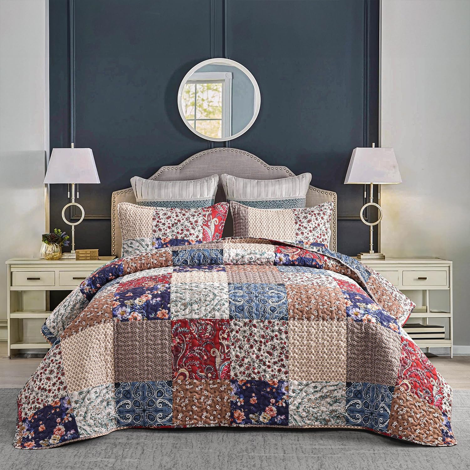 DURLENGEN Floral Quilt Set Queen Size 3Pcs