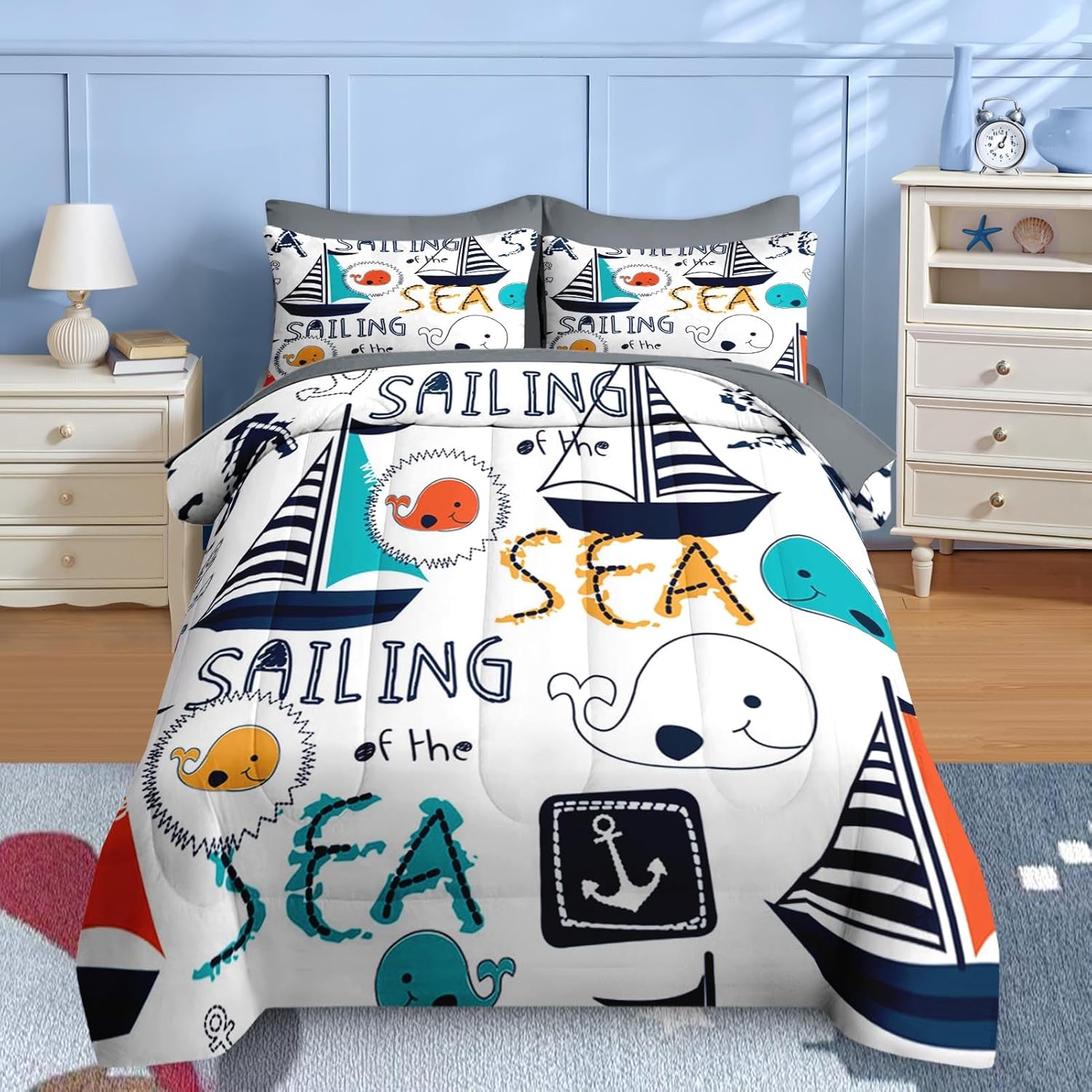 Nesker 7 Pcs Comforter Set Queen Size Nautical Theme