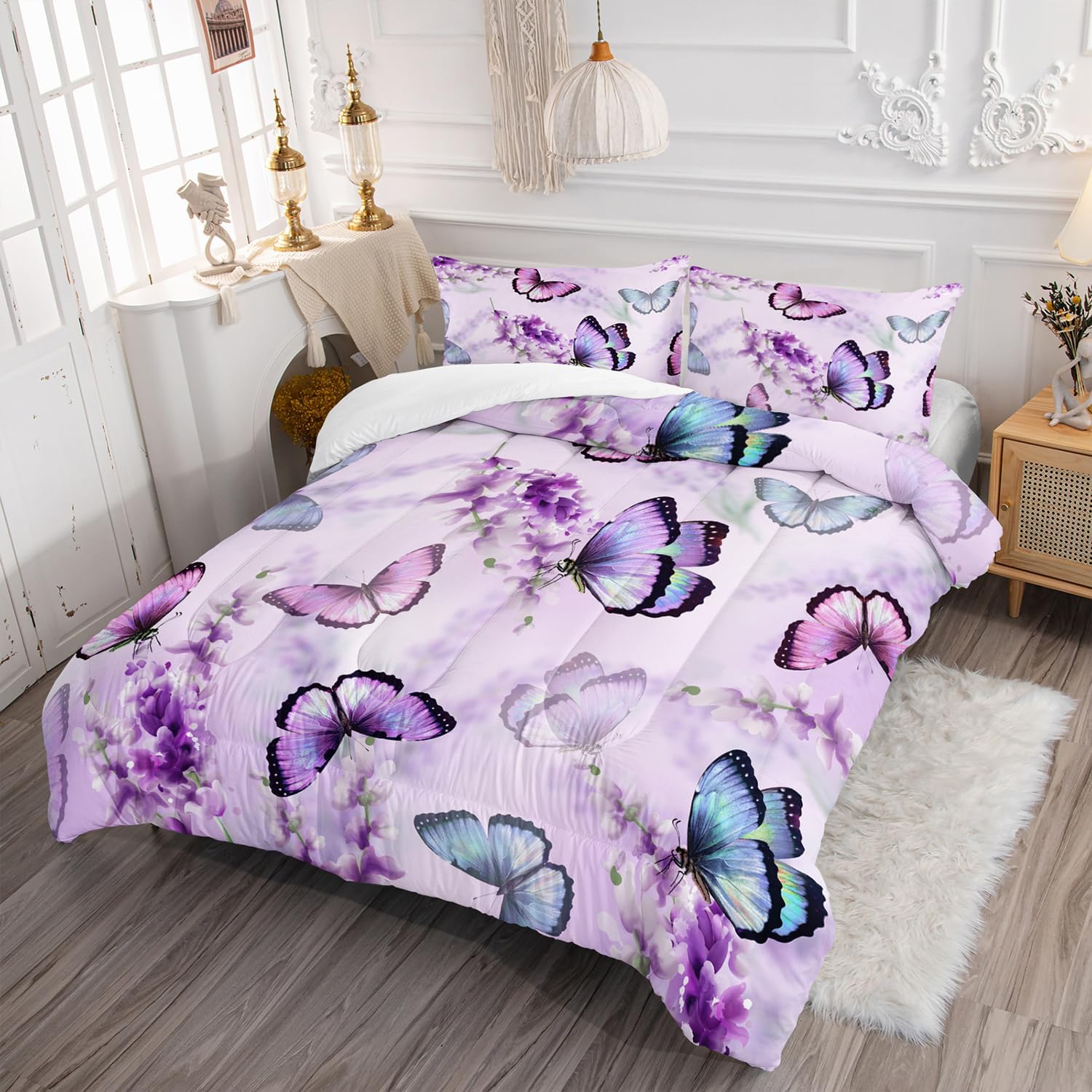 Lavender Butterfly Comforter Set for Kids and Adults 1