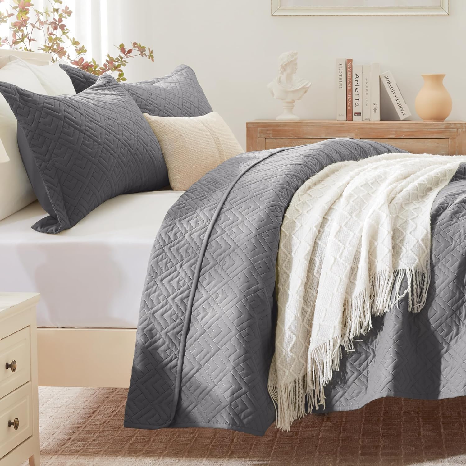 EXQ Home Quilt Set Full Queen Grey 3 Piece