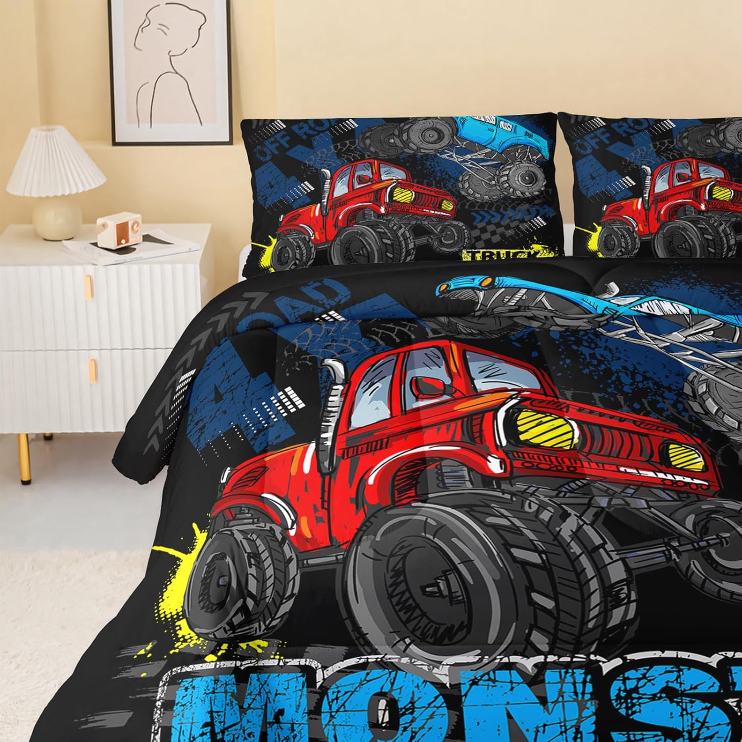 QOOMO Truck Comforter Set for Kids Twin Size