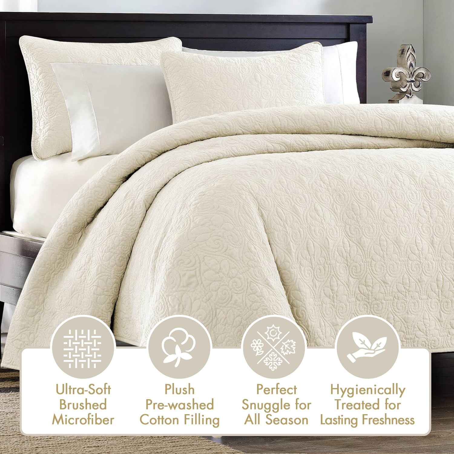 Madison Park Quebec Quilt Set - 2 Piece Cream Damask