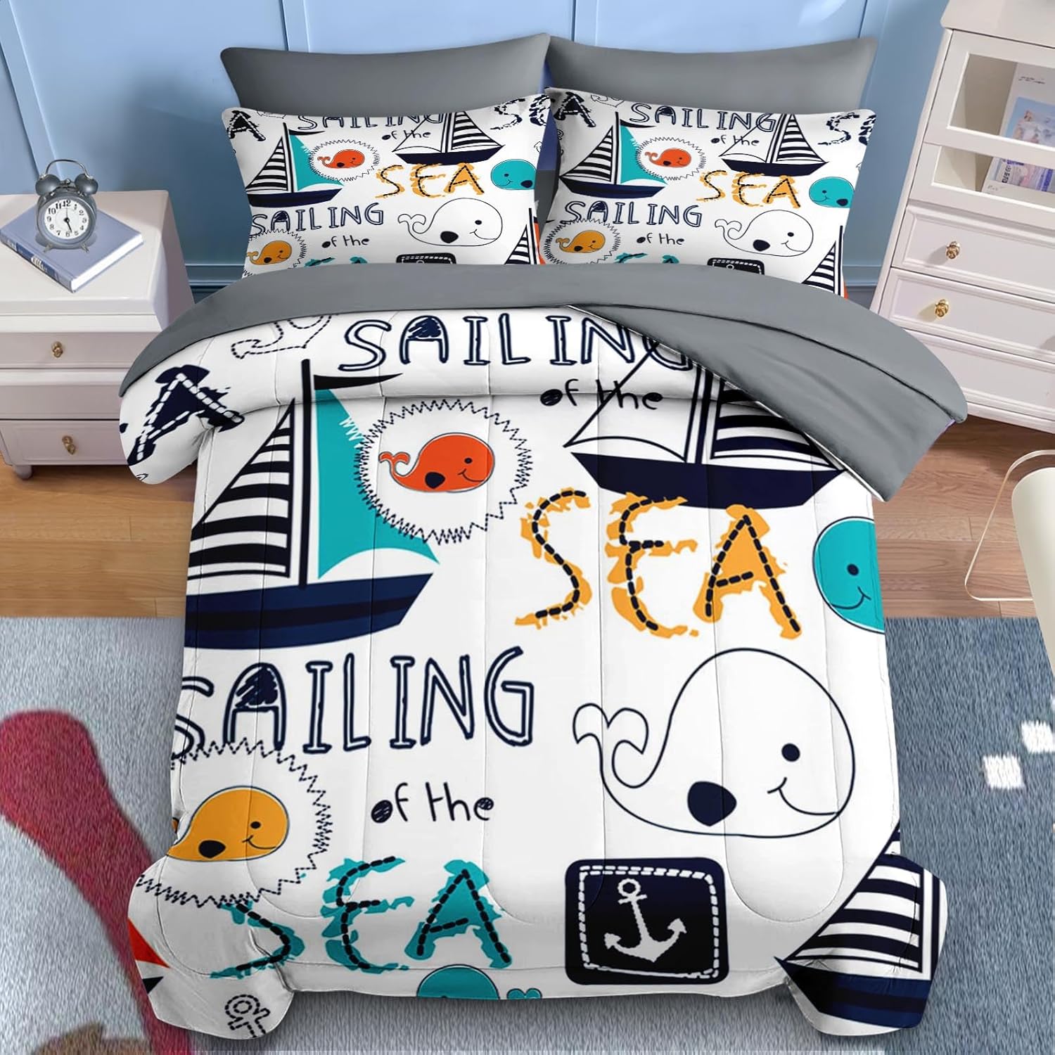 Nesker 7 Pcs Comforter Set Queen Size Nautical Theme