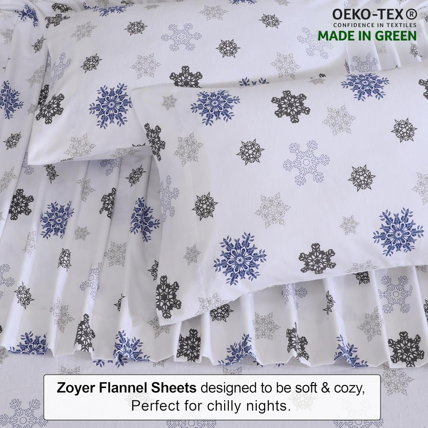 ZOYER Flannel Twin XL Sheet Set - 3 Pieces White Snow