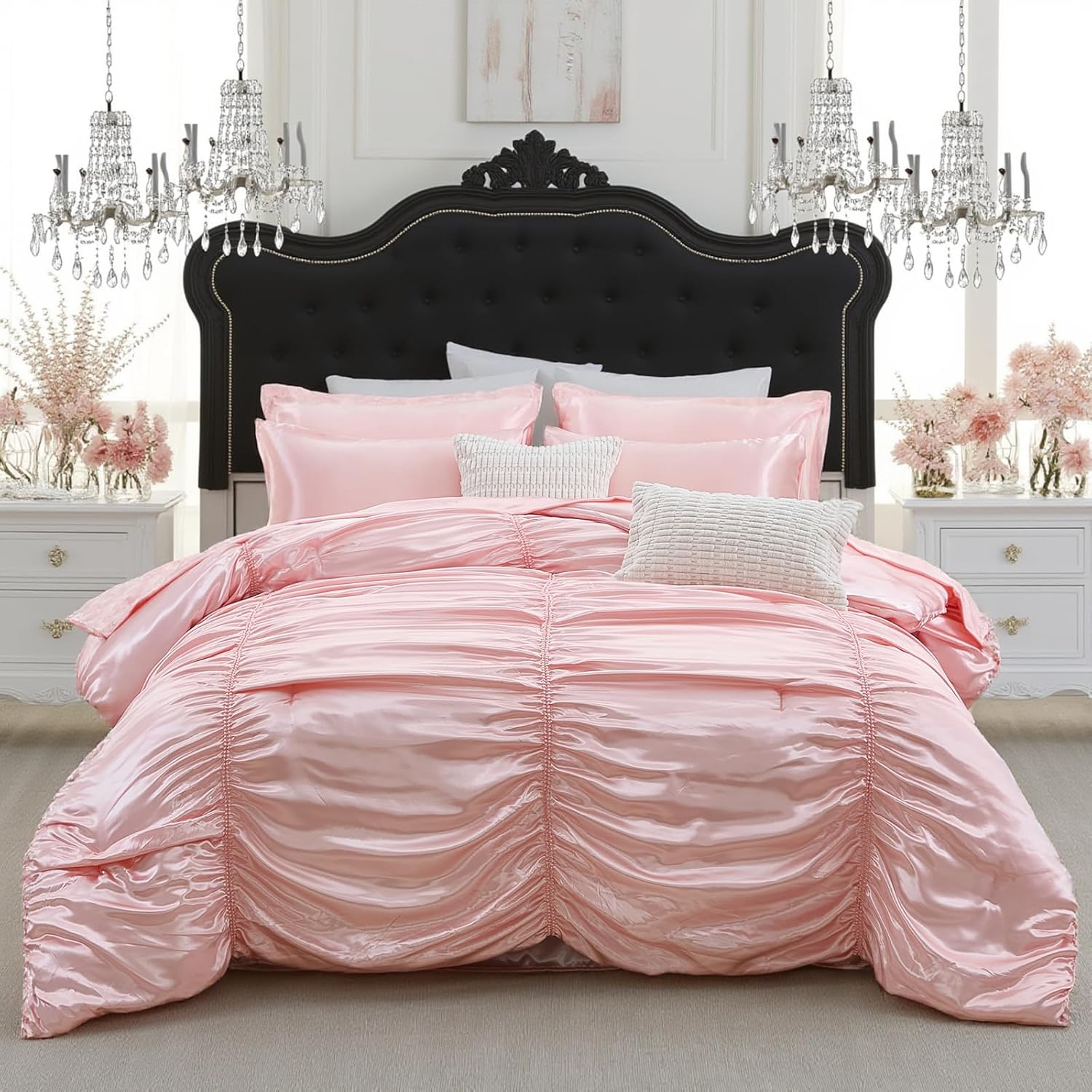 Bedorm 9 Pc Full Size Satin Comforter Set