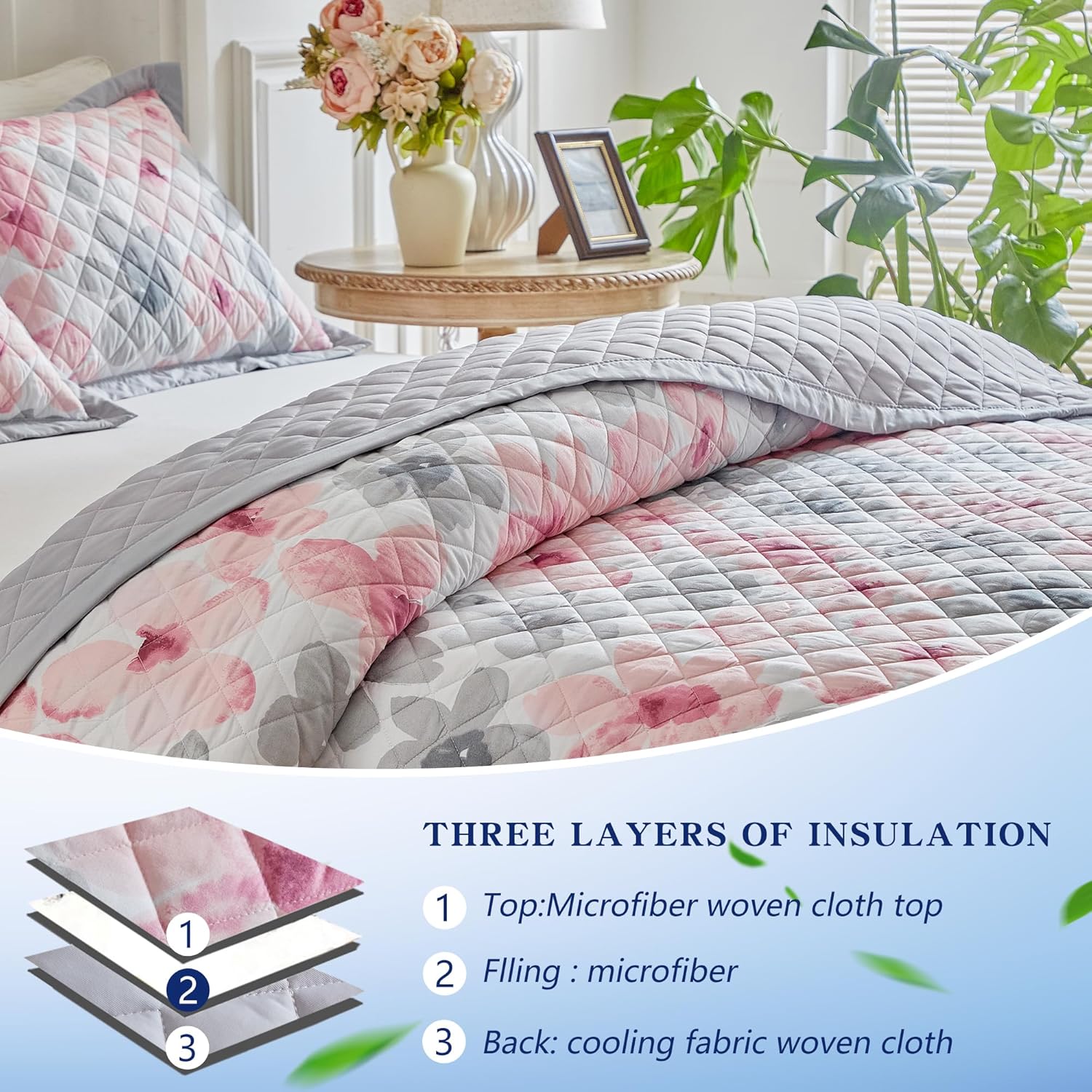Cooling Quilt Set Queen Size Reversible Floral