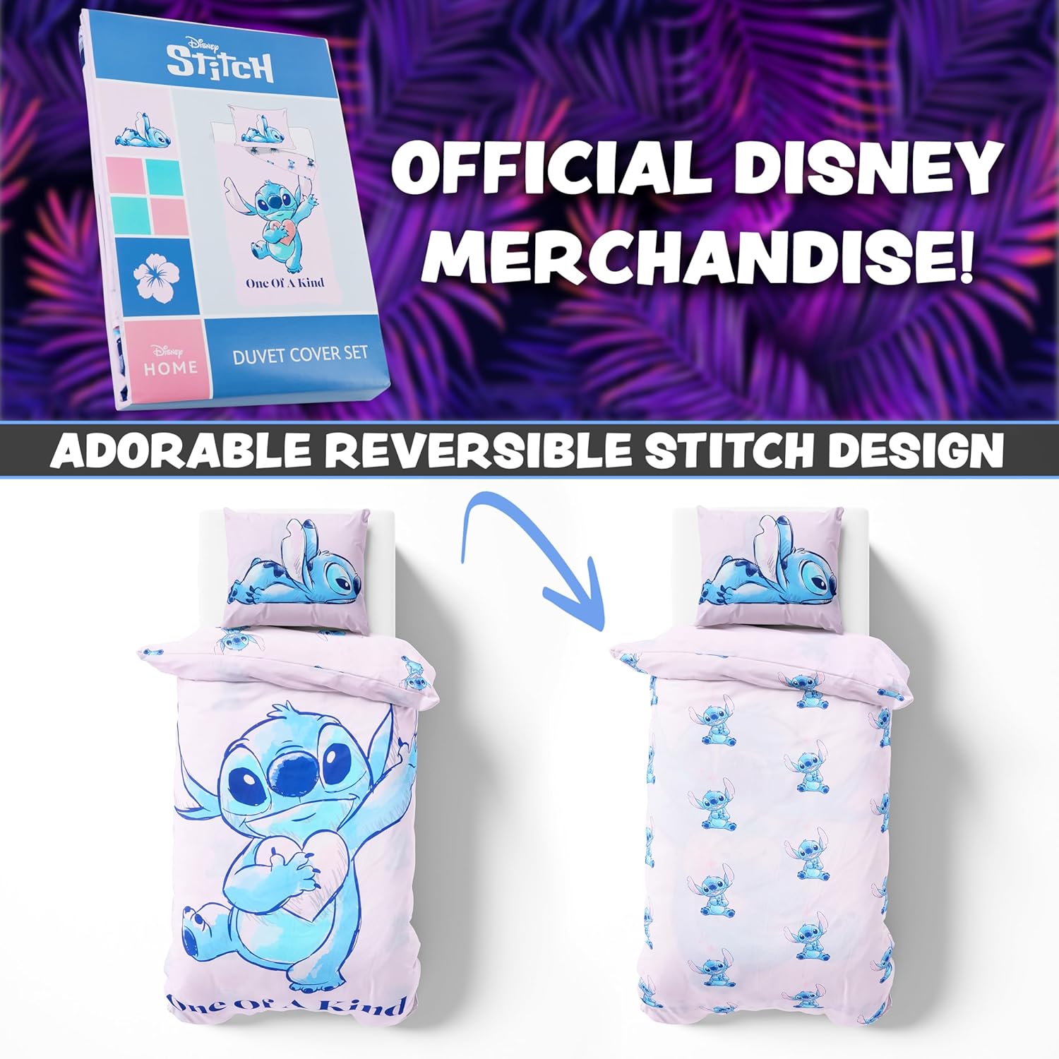 Disney Stitch Duvet Cover and Pillowcase Set - Pink