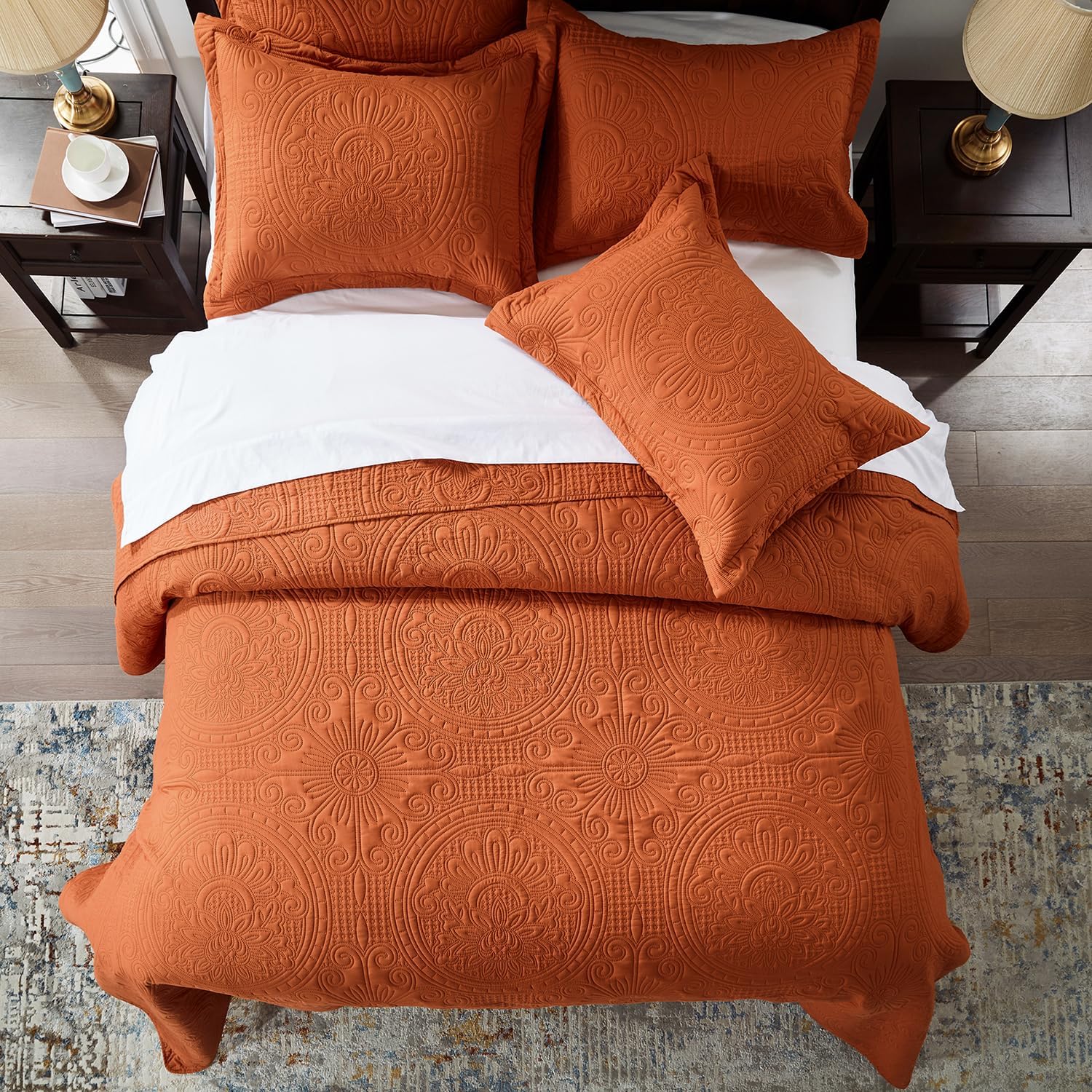 Anluoer Quilt Set Burnt Orange Embossed