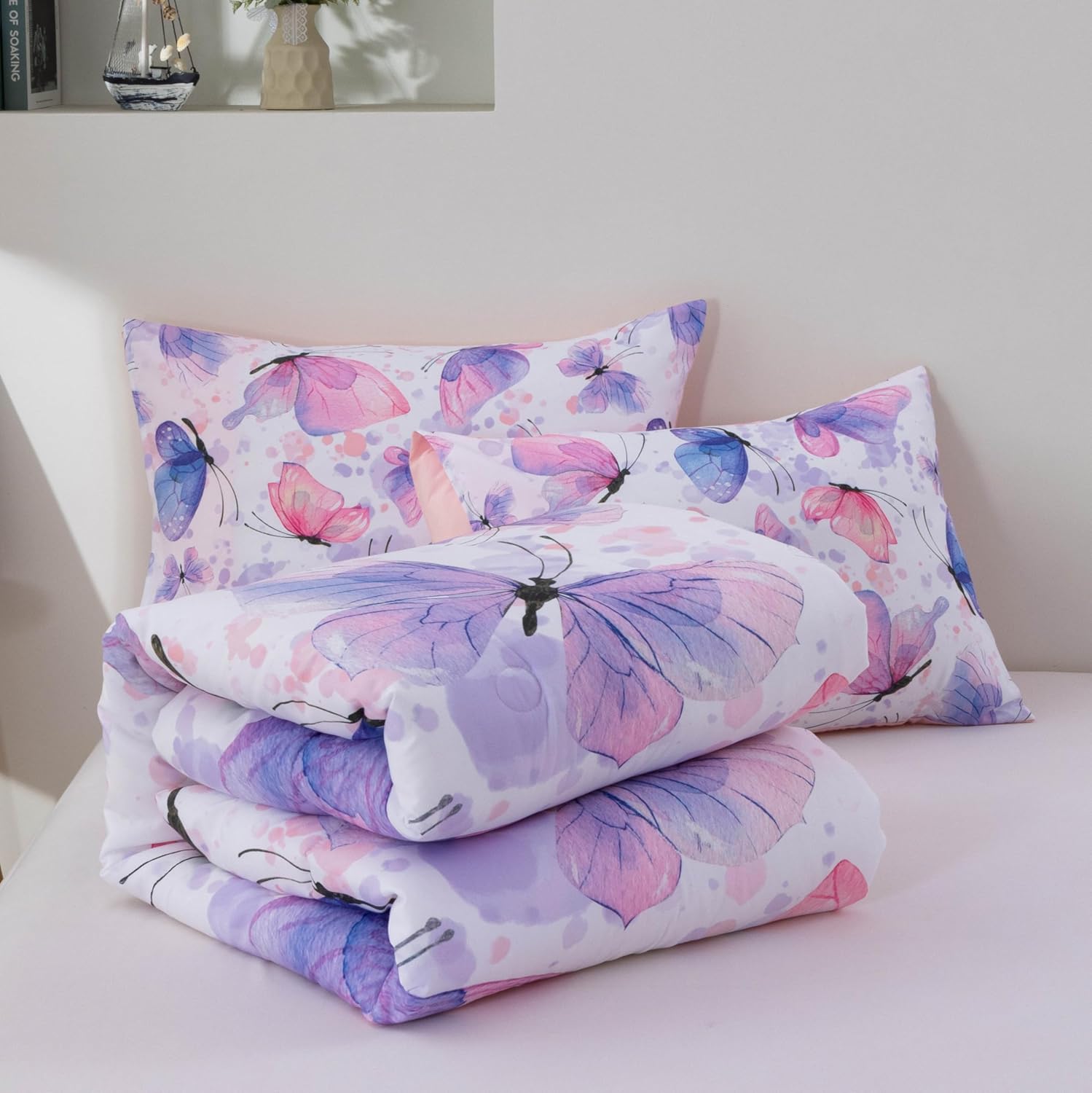 Btargot 3 Piece Butterfly Comforter Set for Girls