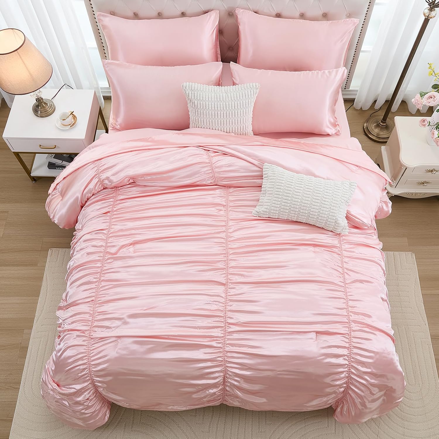 Bedorm 9 Pc Full Size Satin Comforter Set