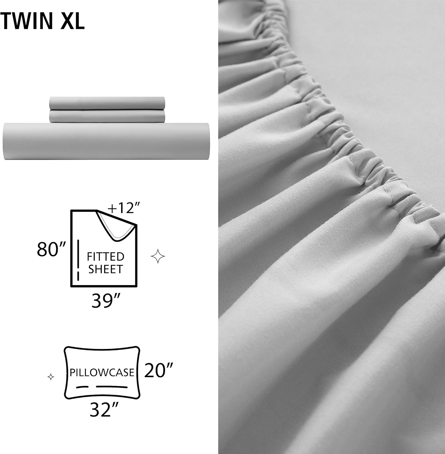 3 Piece Twin XL Sheet Set with Tech Pockets - Grey