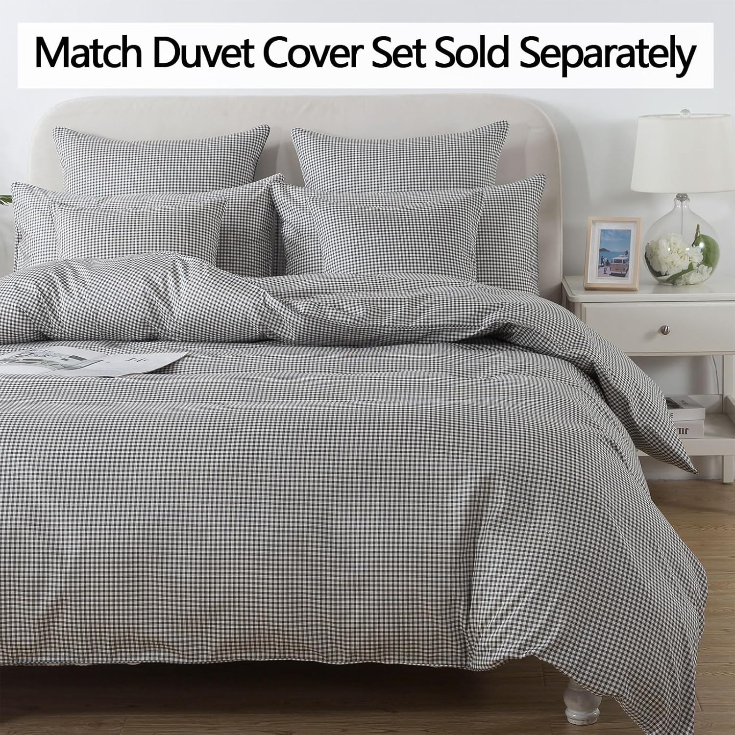 FADFAY Cal King Black Plaid 100 Cotton Sheet Set