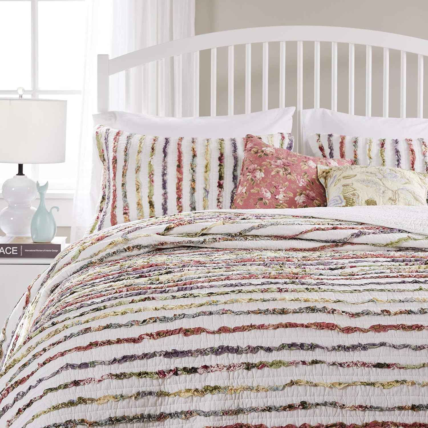 Greenland Home - GL-1104YK Bella Ruffled Quilt Set 3-Piece KingCal King Multi