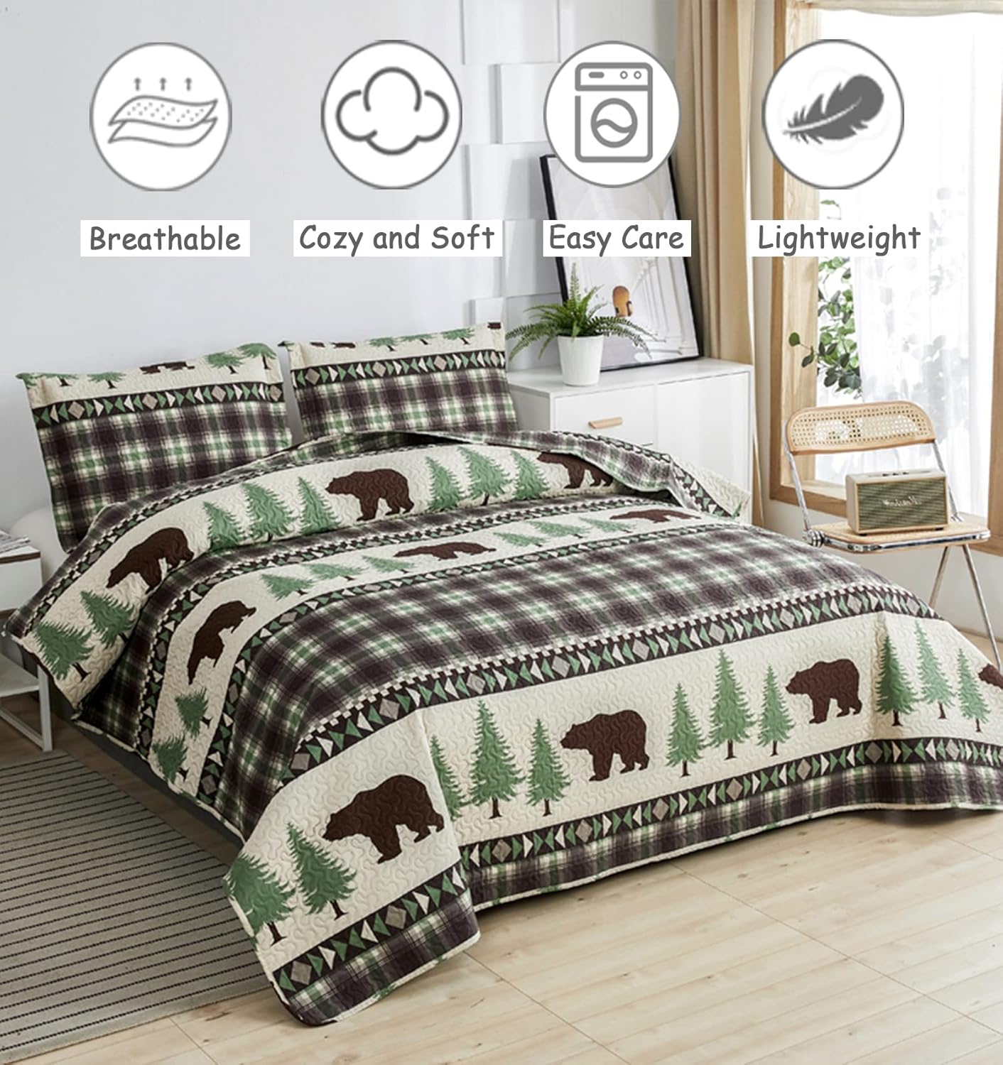 CHESITY Lodge Quilt Set Twin Size 3 Piece
