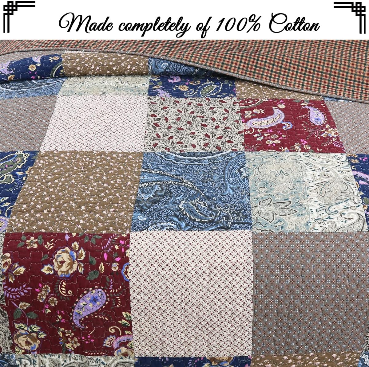 Cozy Line Brown Floral Reversible Quilt Bedding Set