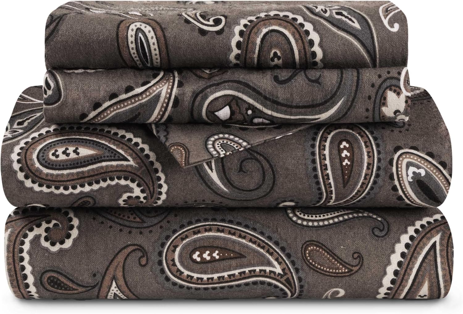 Superior Flannel Cotton Sheet Set Paisley or Solid Twin XL Charcoal