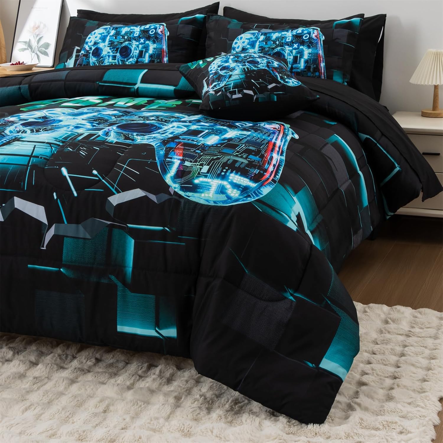 Aimuan Gamer Gaming Bedding Set 3D Gamepad Comforter Twin 6PCS