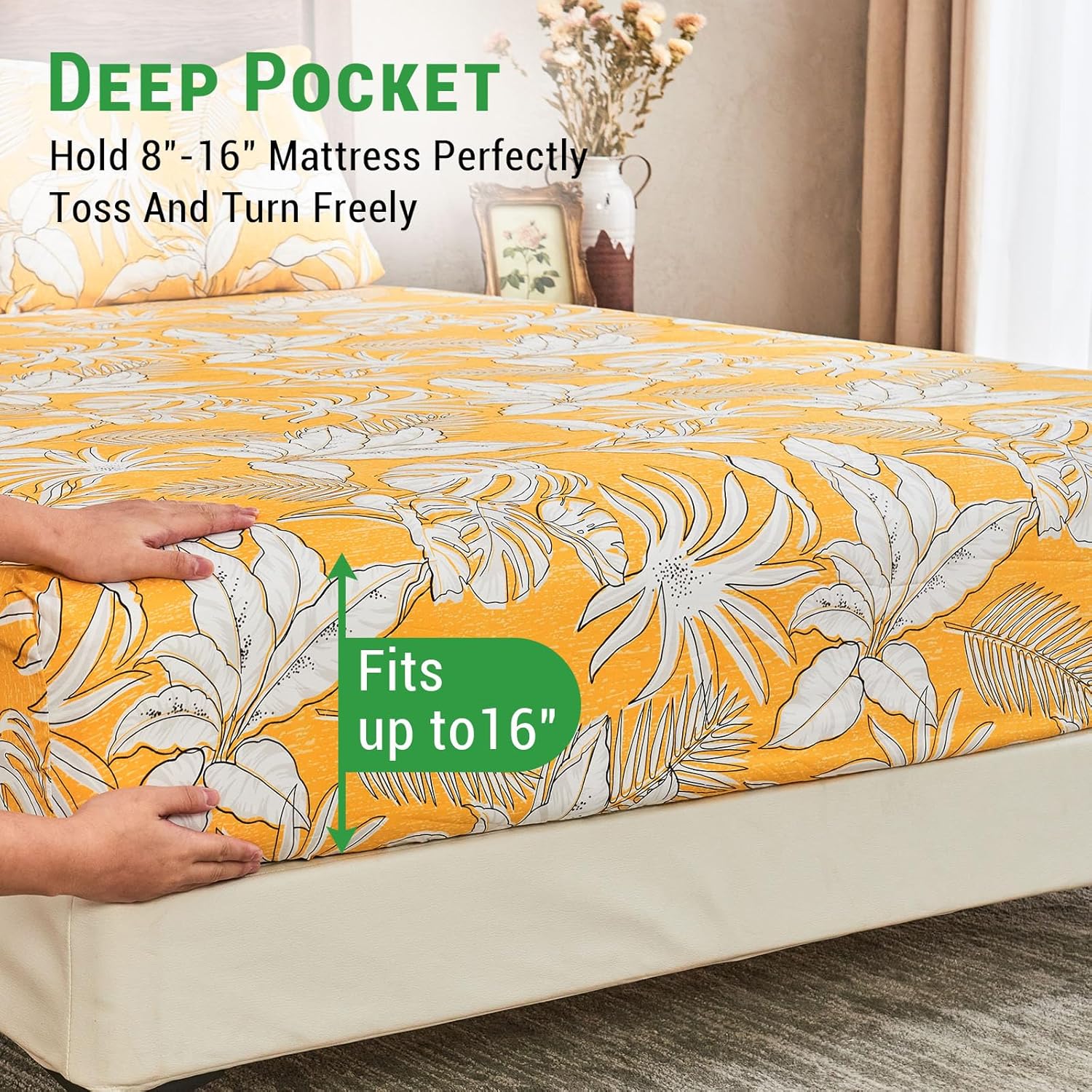 Gogreen 3PC Twin XL Sheet Set - Yellow Leaves
