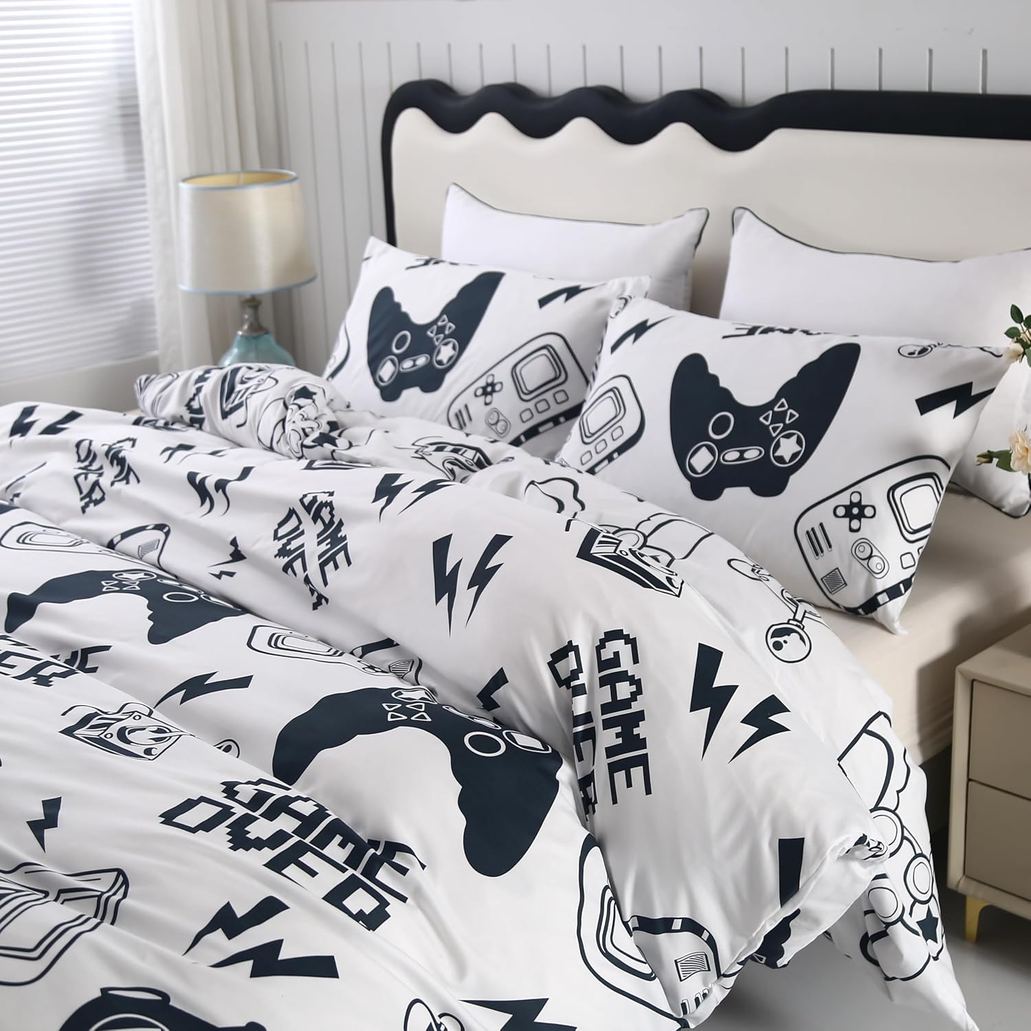 SDIII White Gamer Duvet Cover Set Twin with Pillowcases