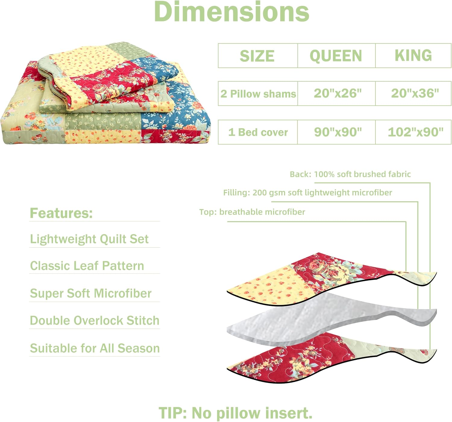 Cmfshape Summer Floral Queen Quilt Set