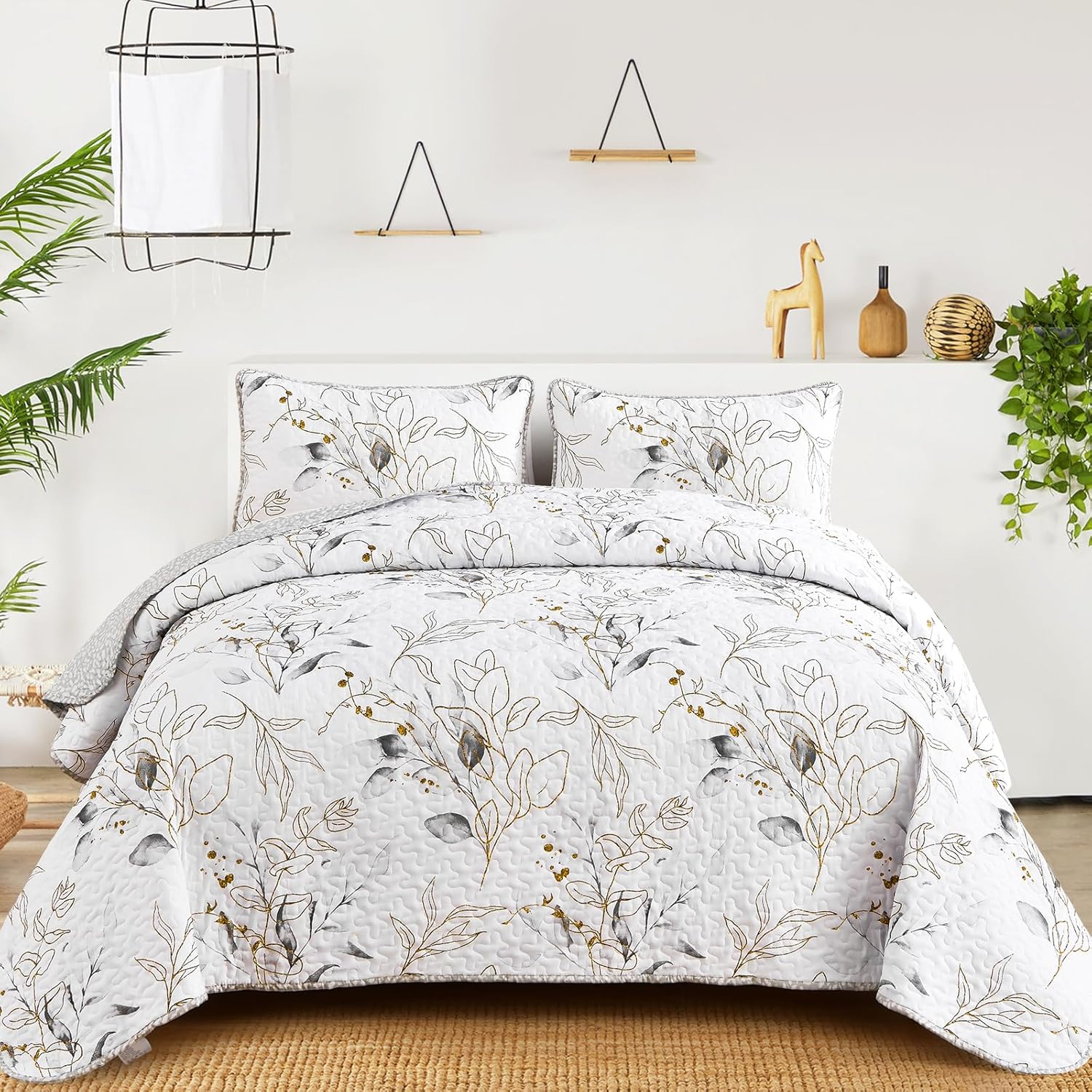 Anibedding Grey Quilt Set 3 Piece Reversible