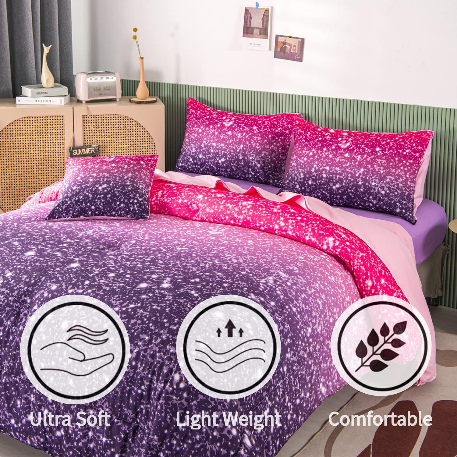 RYNGHIPY 6Pcs Twin Glitter Comforter Sets for Girls Teens Kids