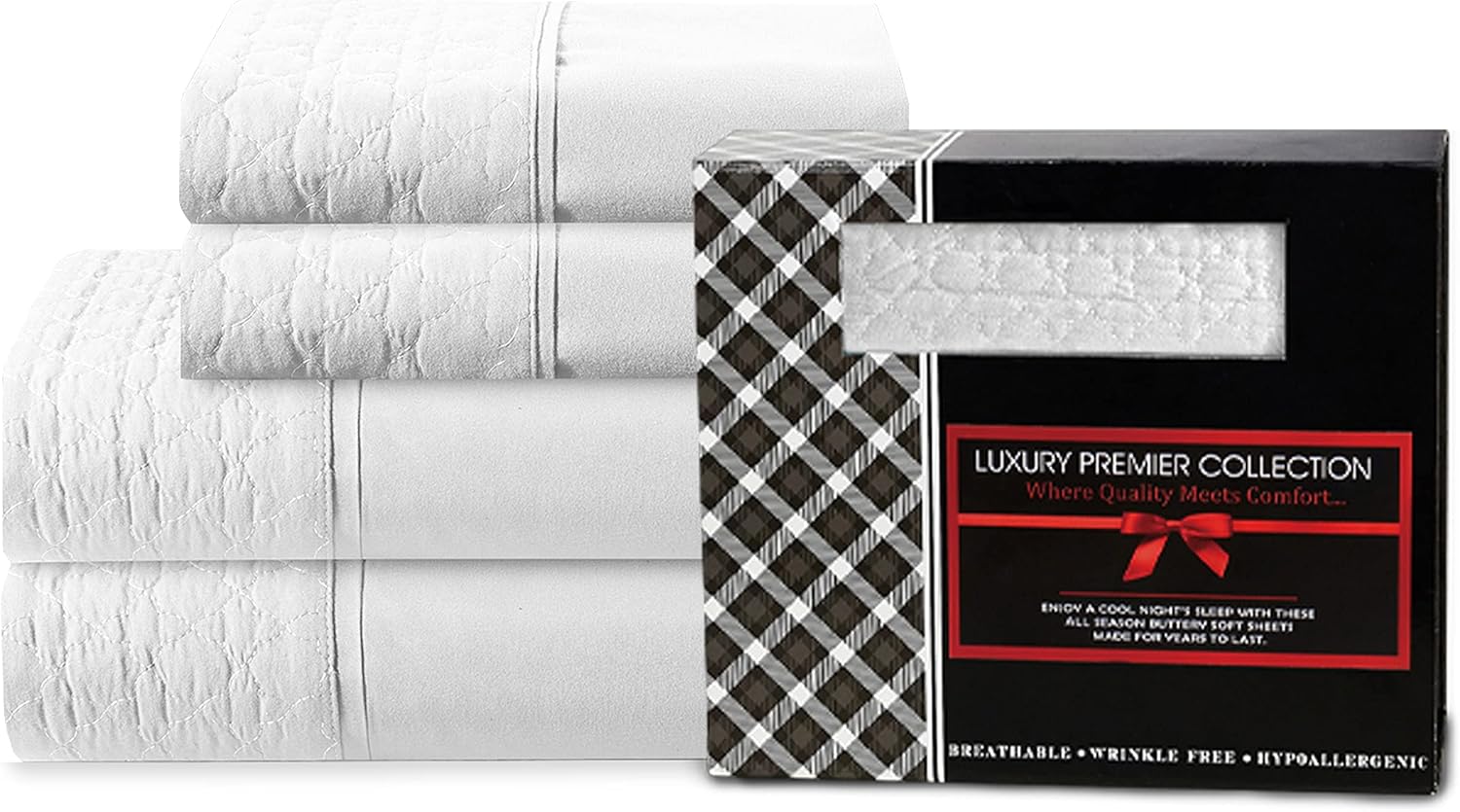 Elegant Comfort 4-Piece Quilted Bed Sheet Set - White