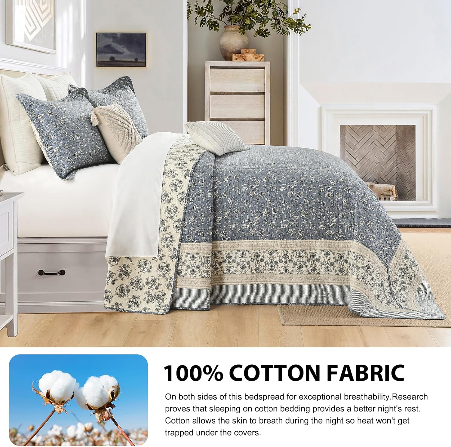 DDUOXIN Oversized King Bedspread Set - 128x120 Grayish BlueBeige
