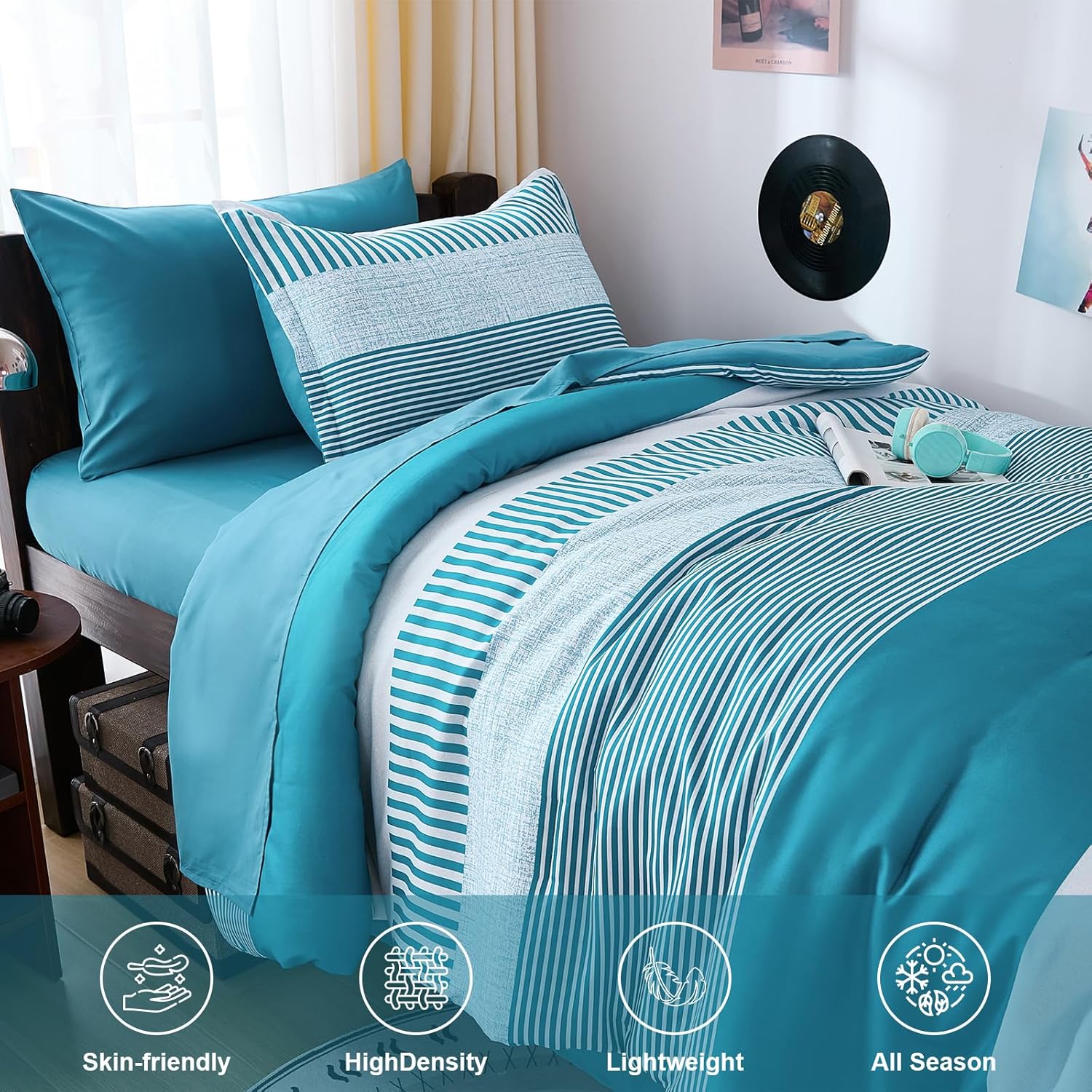 Cottolester Teal Striped Comforter Set Twin Size