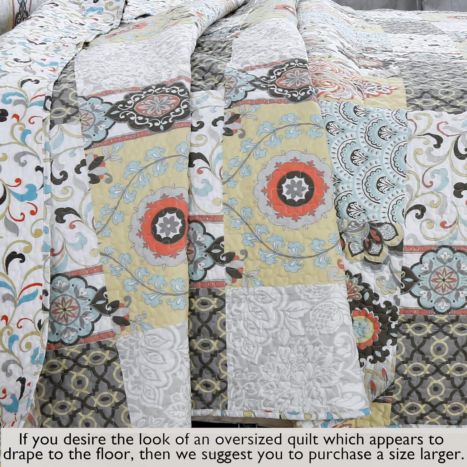 Cozy Line Moorea Floral Reversible Quilt Set King - 3 Piece