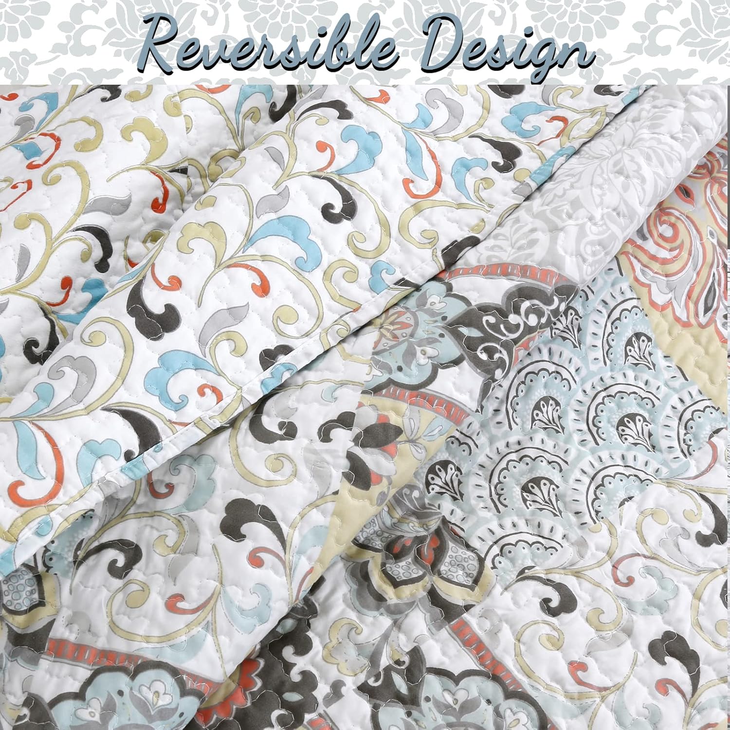 Cozy Line Moorea Floral Reversible Quilt Set King - 3 Piece