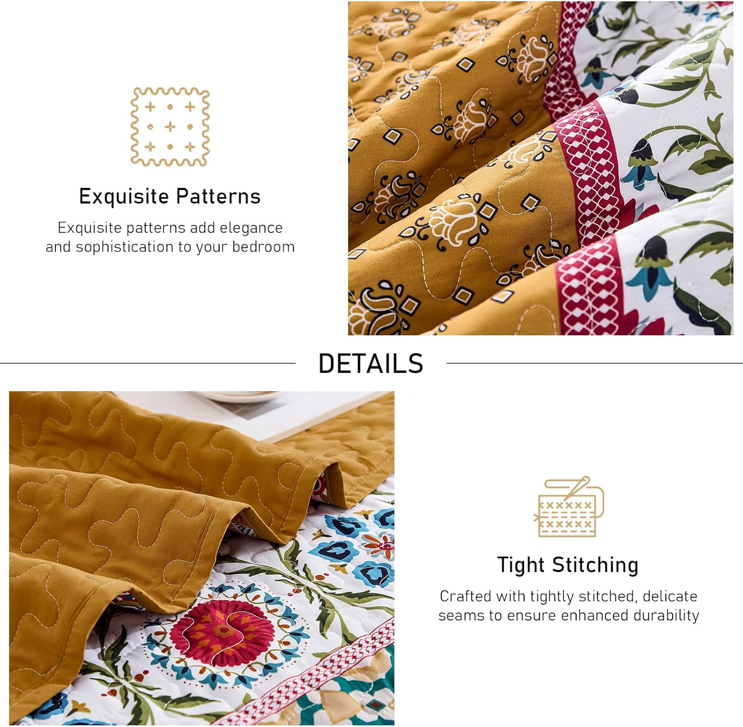 Yiran Boho Quilt Set Queen Size Tango Orange Patchwork Bedspreads