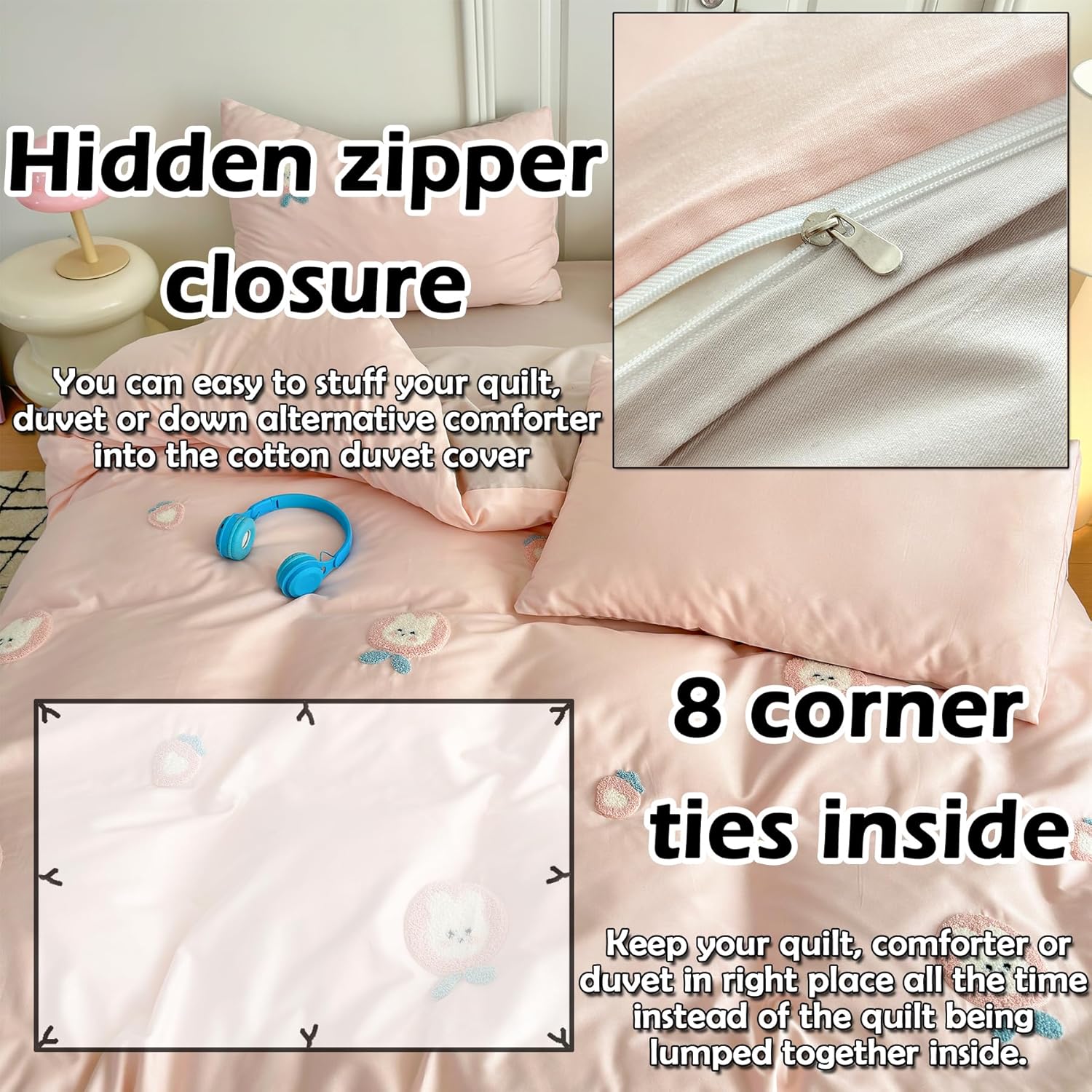 MorroMorn Twin Duvet Cover Set Peach Pink