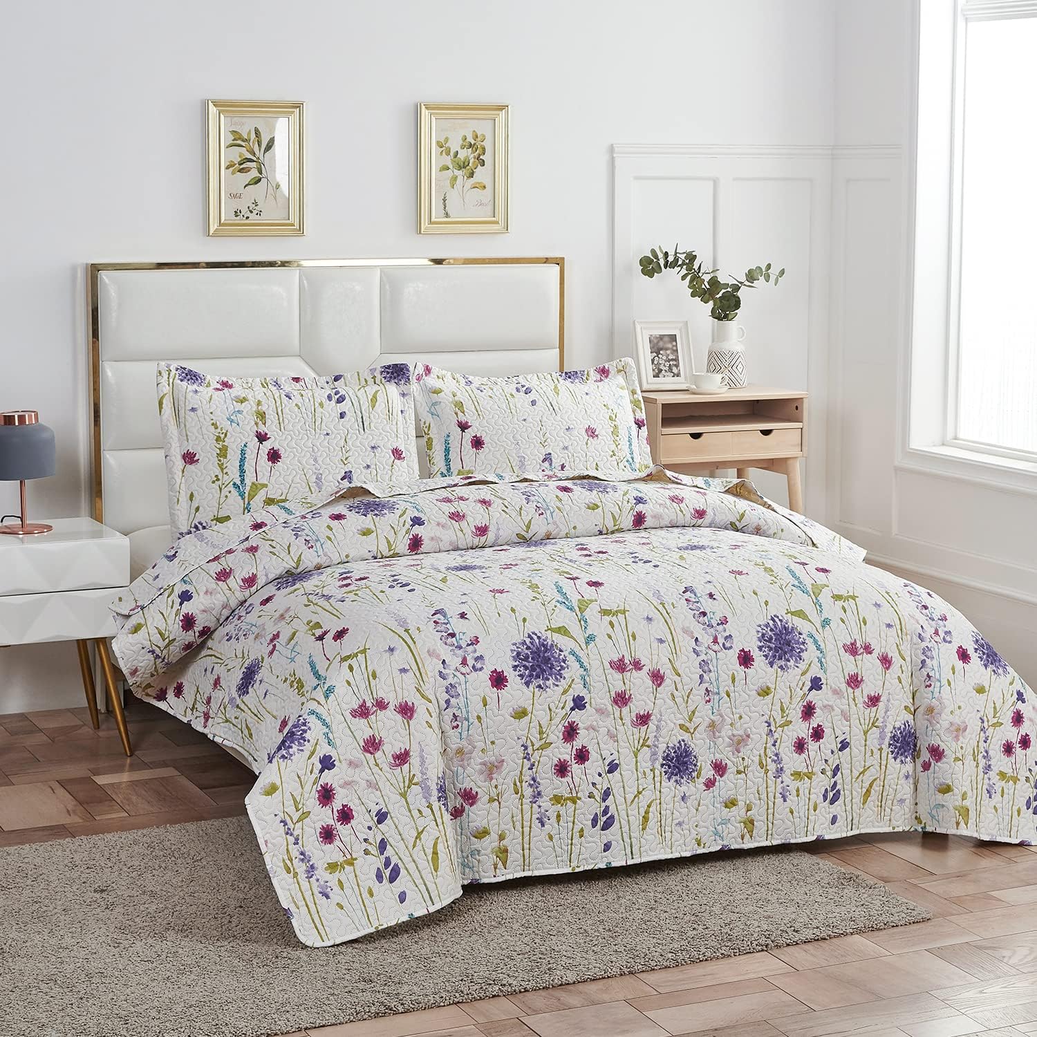 Ycosy Floral Quilt Set Twin Size Summer Reversible Bedspread