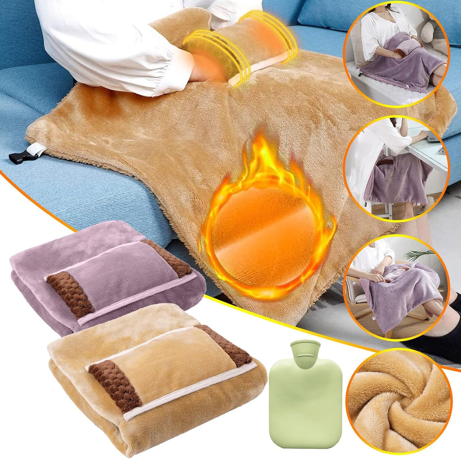 Electric Heated Throw Blanket with Pocket - Purple
