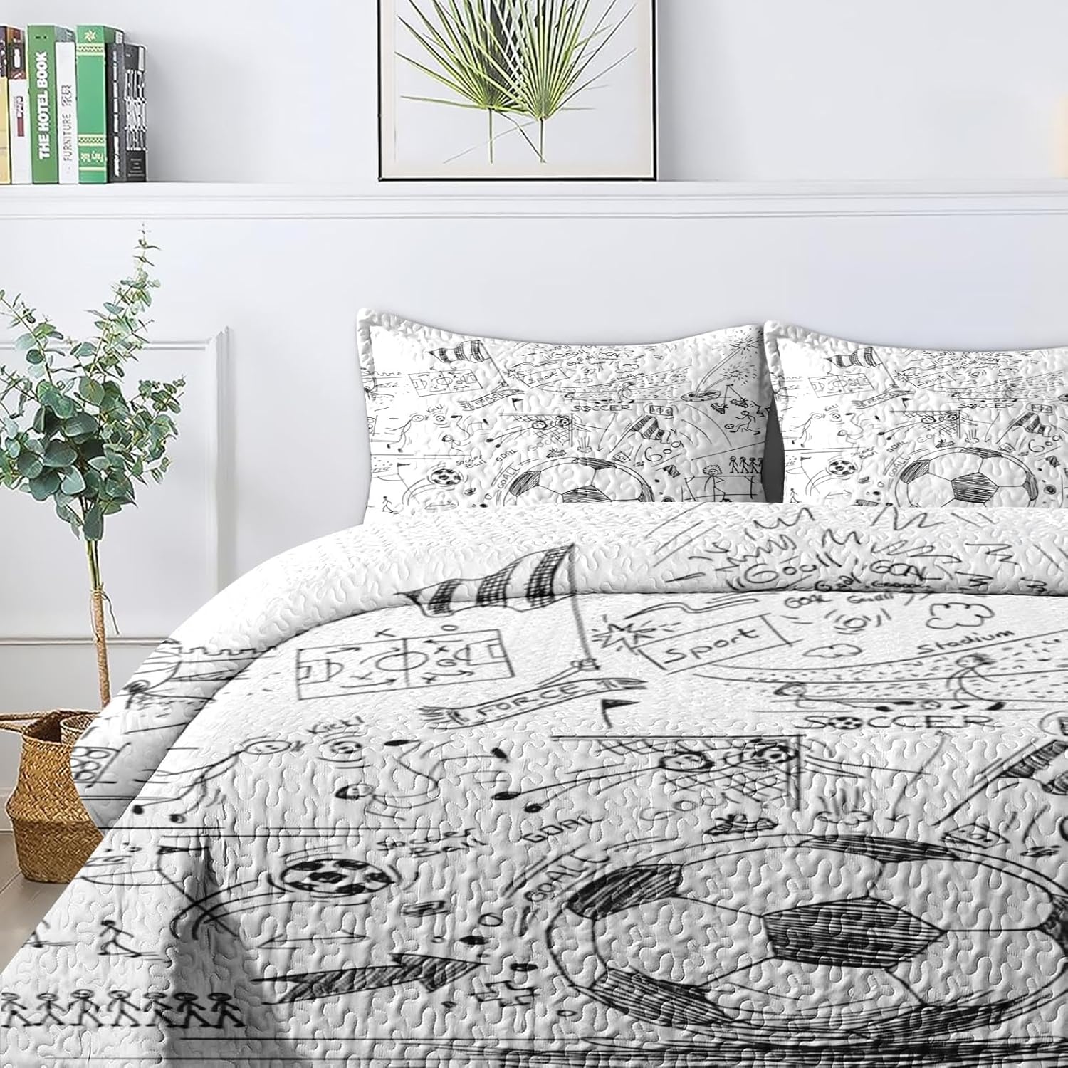 Pamnest Quilt Set Twin Size - Soccer Football Bedding with Pillow Sham
