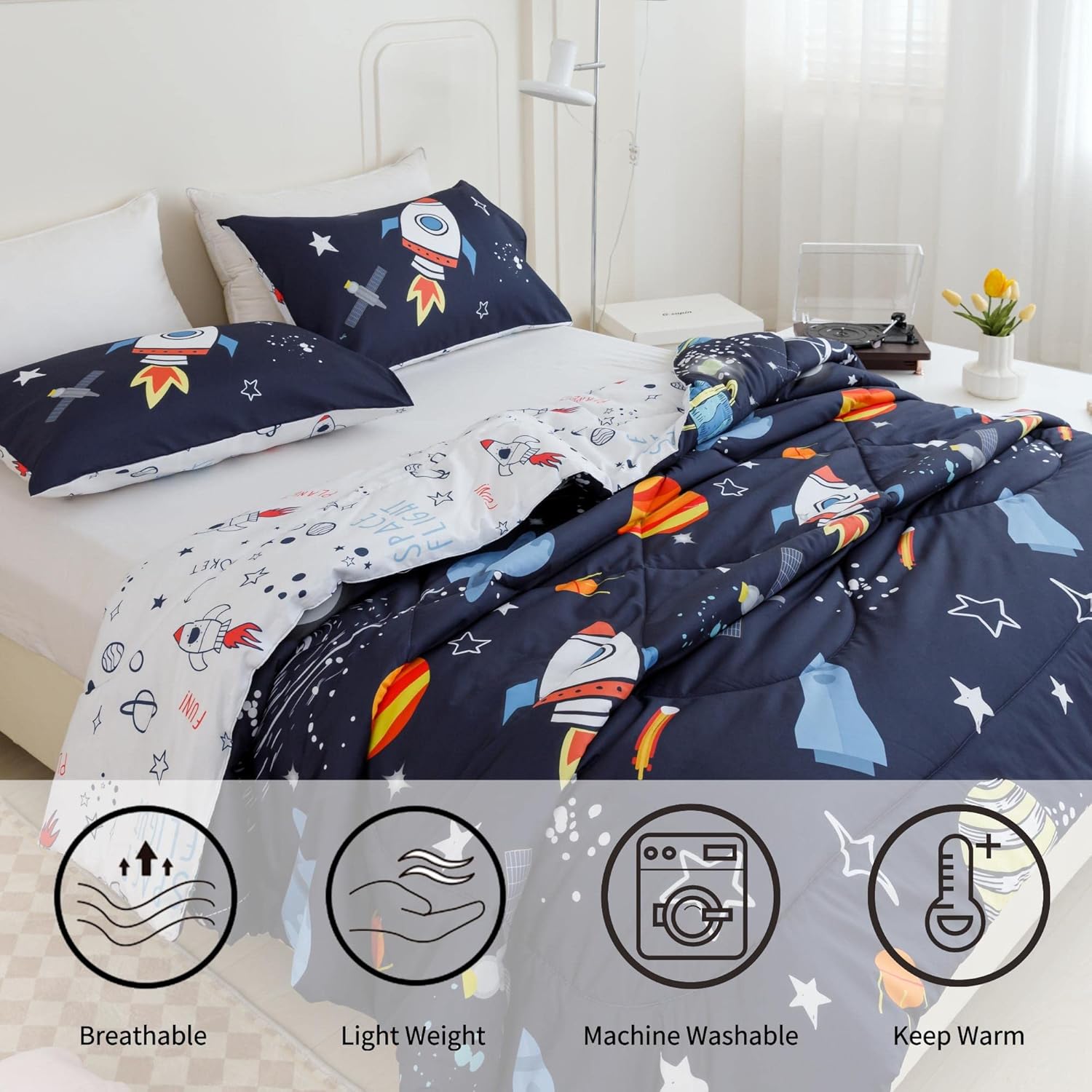 RYNGHIPY Space Rocket Comforter Set Twin Size