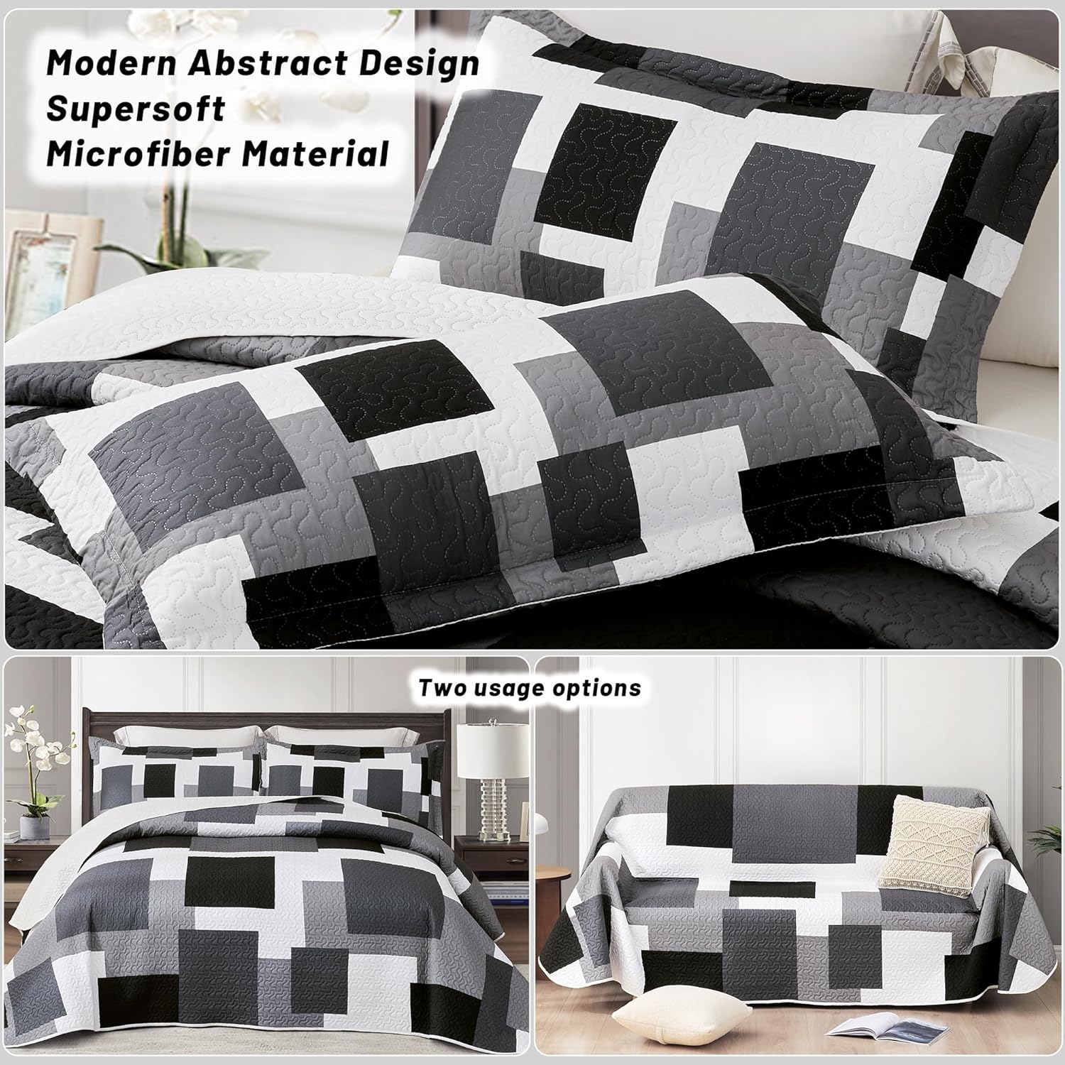 Tyrot Modern Geometric Quilt Set 3 Piece King Size