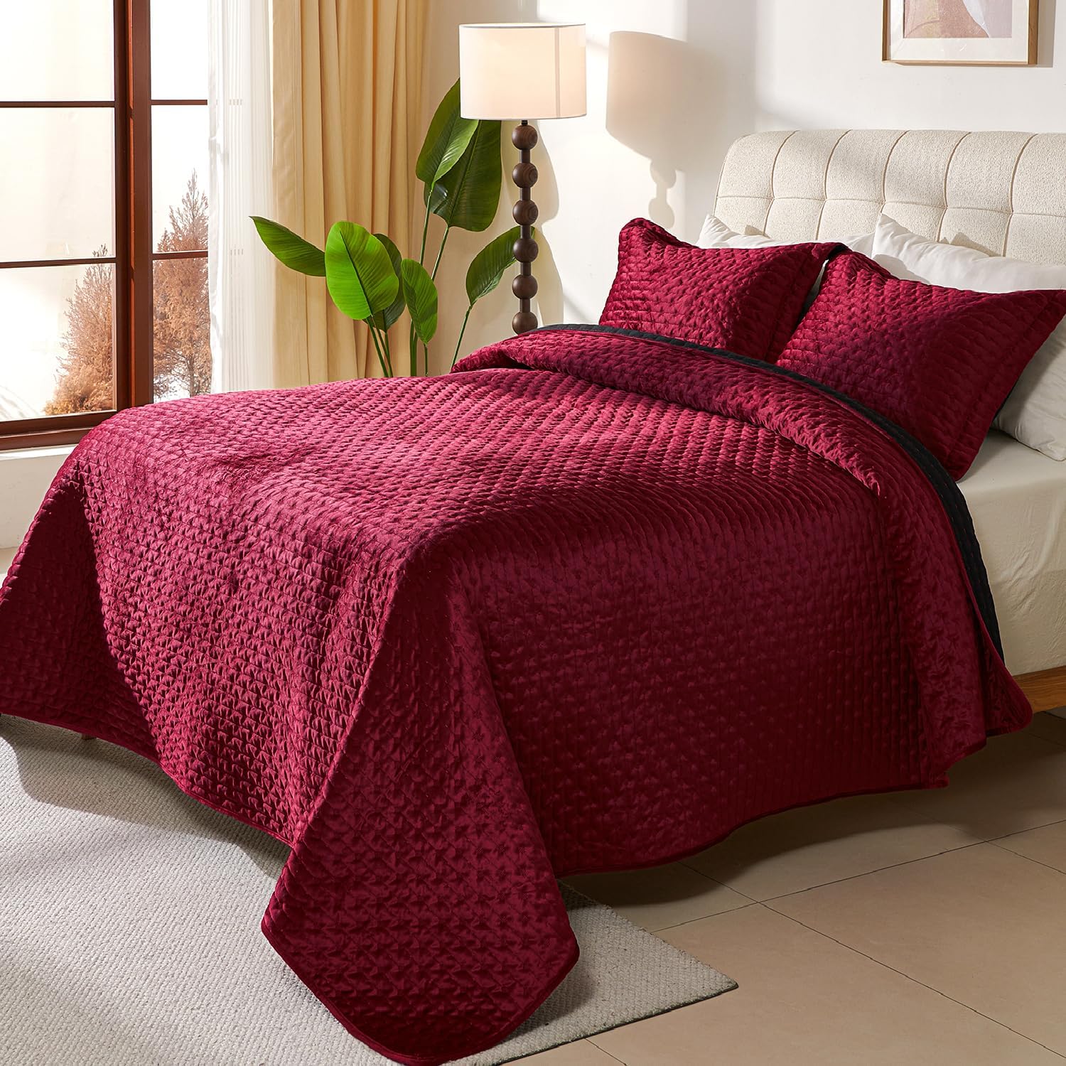 Cmfshape Velvet Quilt Set Queen Size Reversible 1