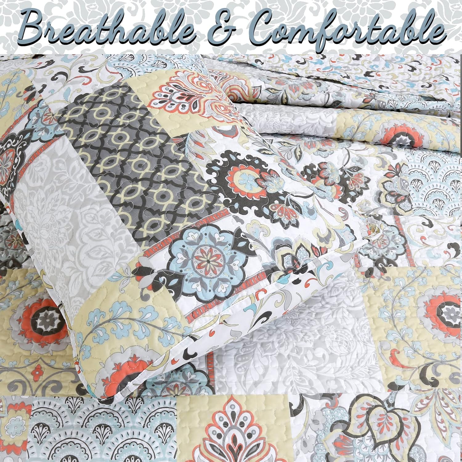 Cozy Line Moorea Floral Reversible Quilt Set King - 3 Piece