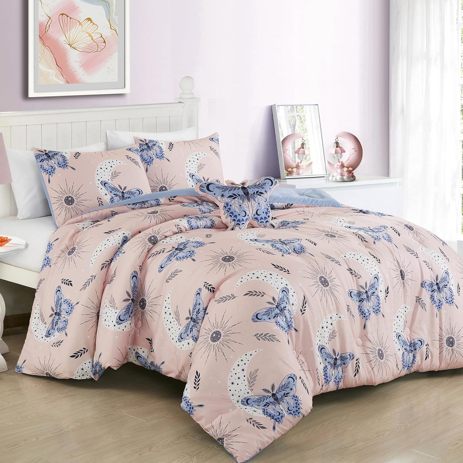 ESCA Butterfly Kids Comforter Set Twin Size Blush Pink
