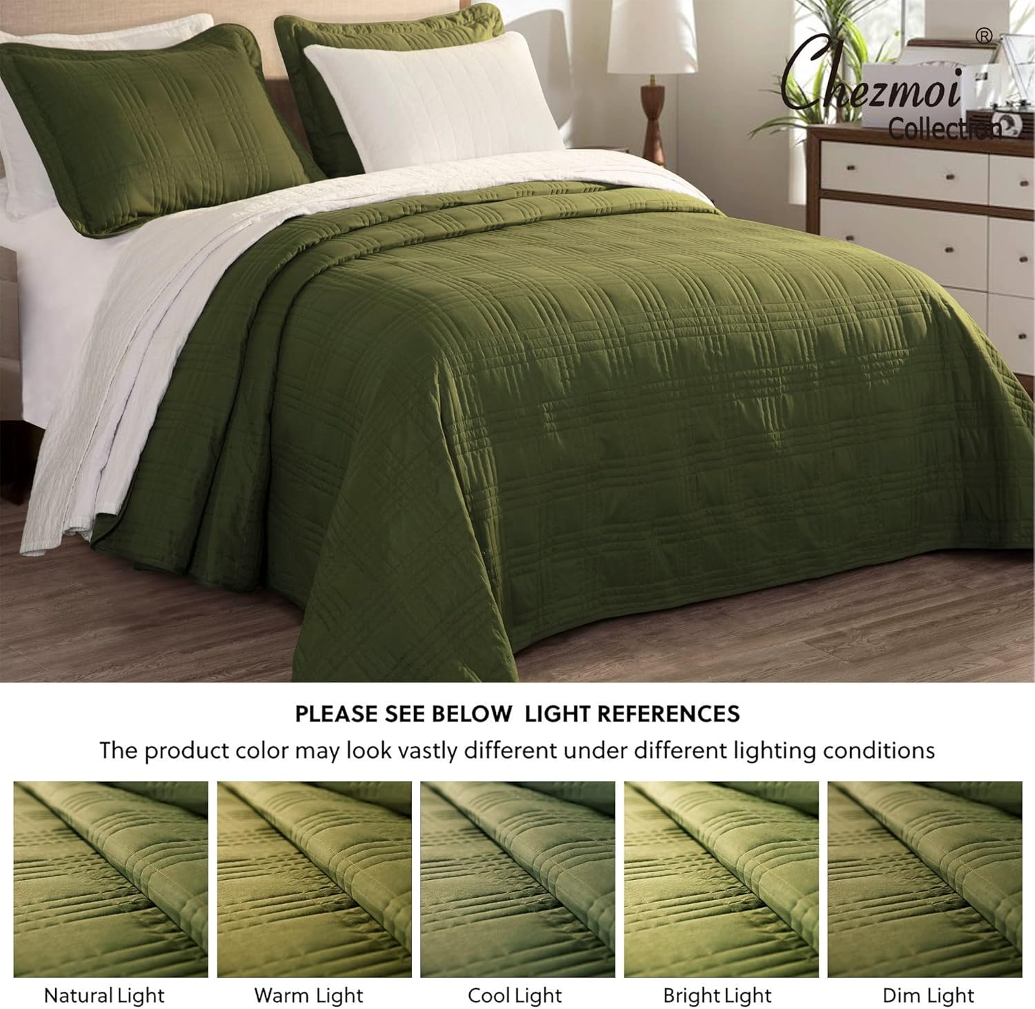 Chezmoi Collection Cypress Green Bedspread Set 3-Piece King Size