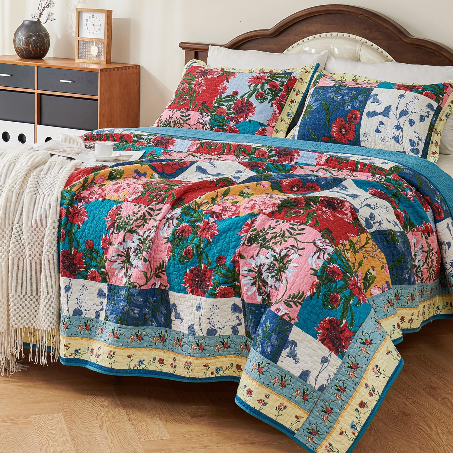 EVENHUG 100 Cotton Patchwork Queen Quilt Set