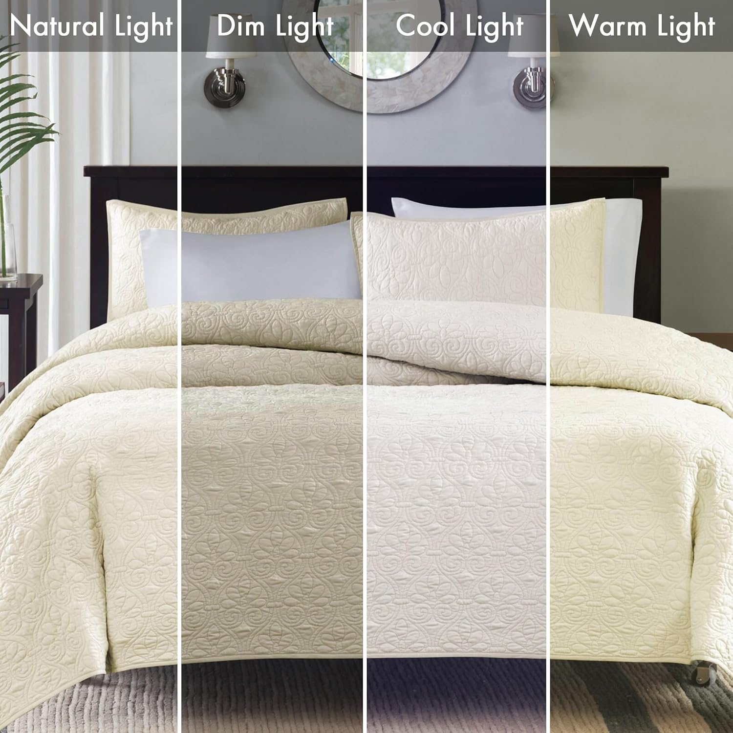 Madison Park Quebec Quilt Set - 2 Piece Cream Damask
