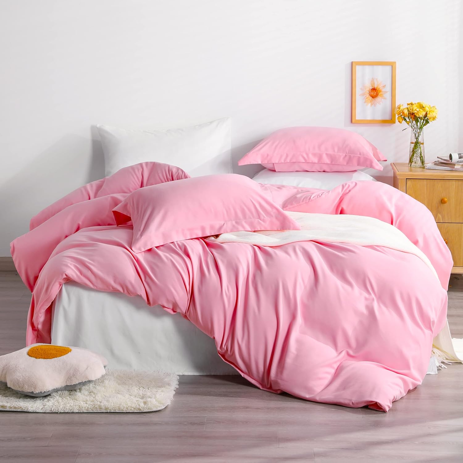 NTBAY Twin Duvet Cover Set with Pillow Sham Pink
