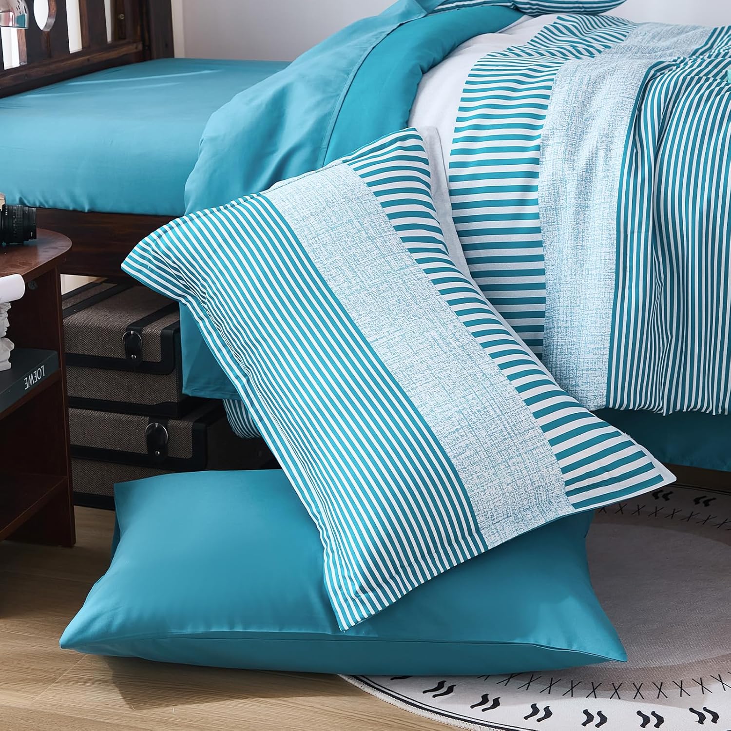 Cottolester Teal Striped Comforter Set Twin Size