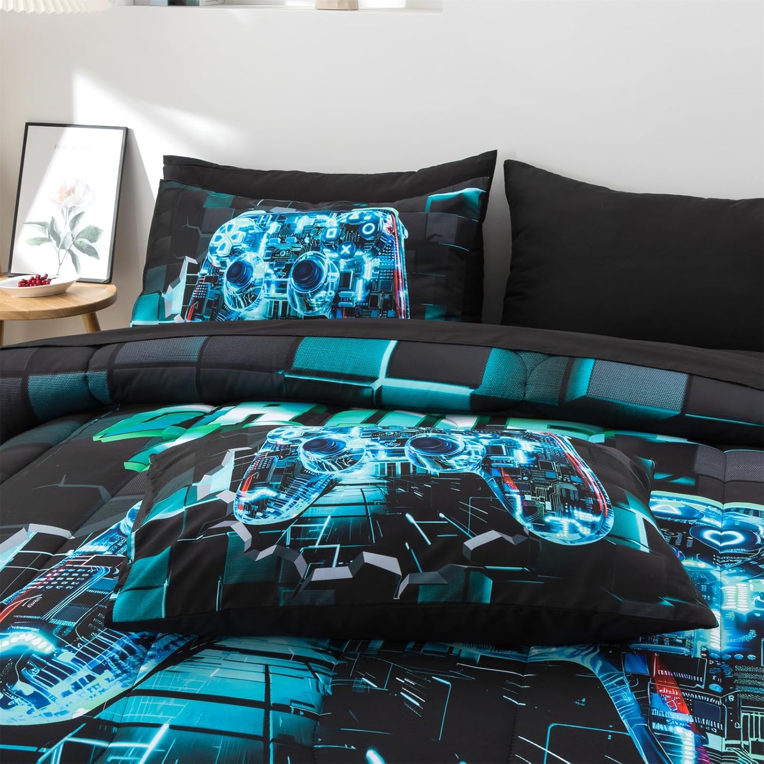 Aimuan Gamer Gaming Bedding Set 3D Gamepad Comforter Twin 6PCS