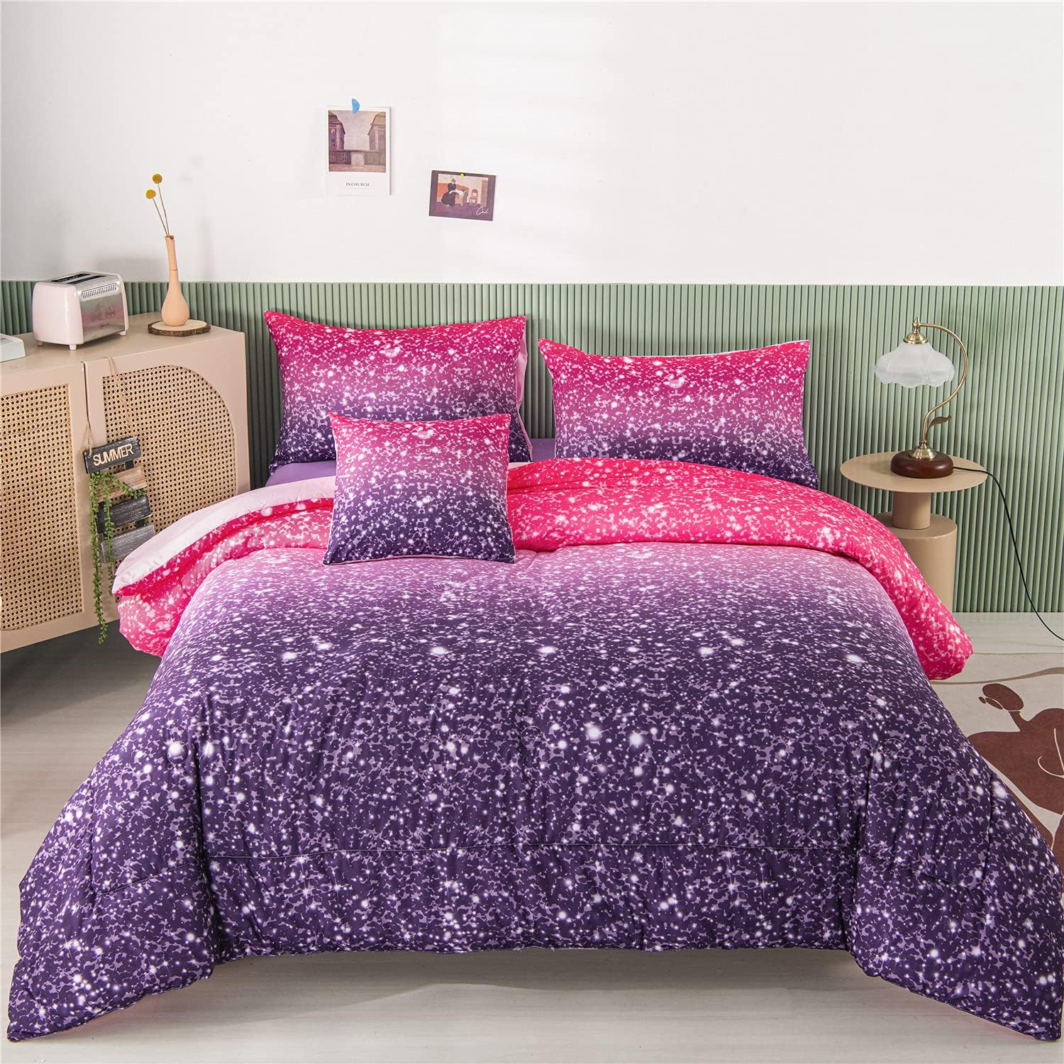 RYNGHIPY 6Pcs Twin Glitter Comforter Sets for Girls Teens Kids